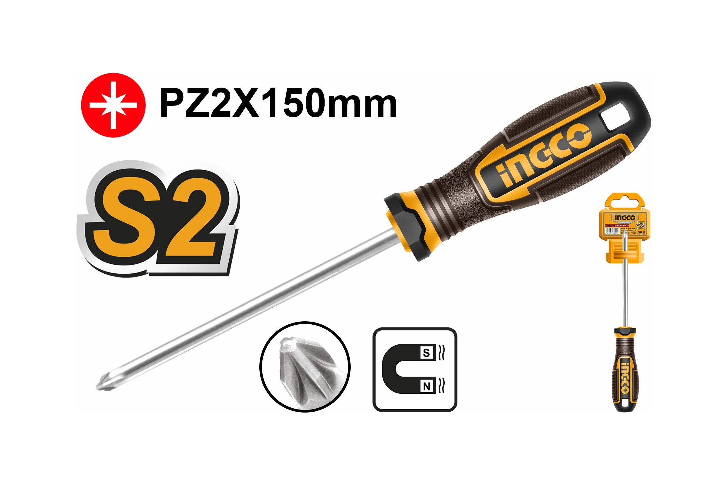 Отвертка крестовая INGCO PZ2x150мм S2 SUPER INDUSTRIAL HSDPZ2150