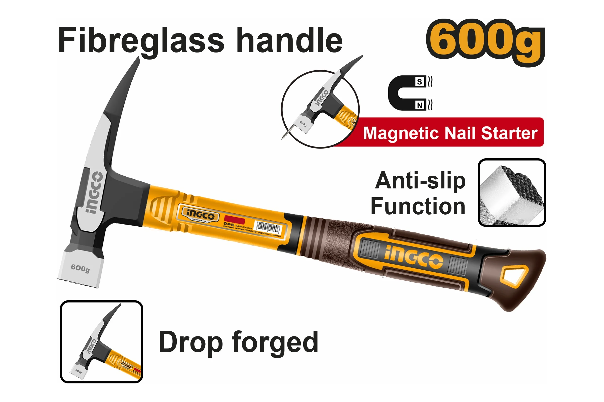 Молоток кровельщика INGCO 600 гр. SUPER INDUSTRIAL HCH81060
