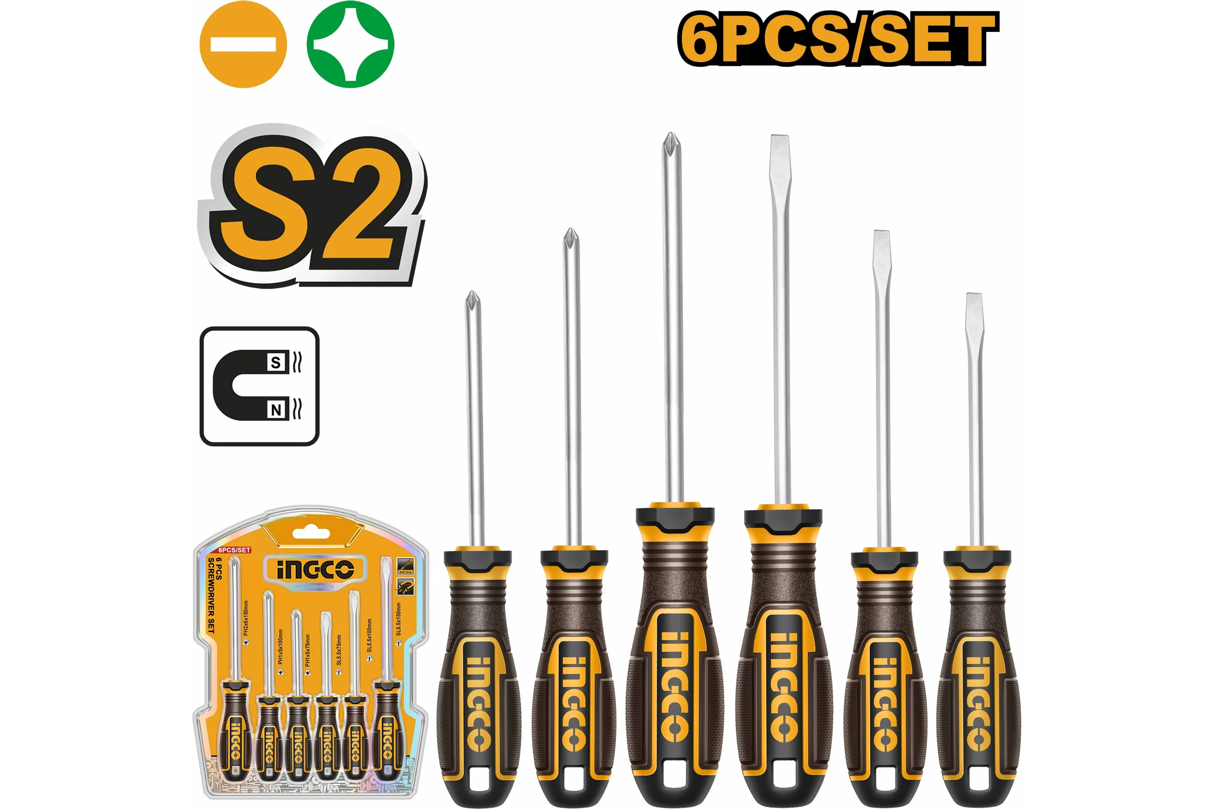 Набор отвëрток INGCO 6 шт S2 SUPER INDUSTRIAL HKSDS0628