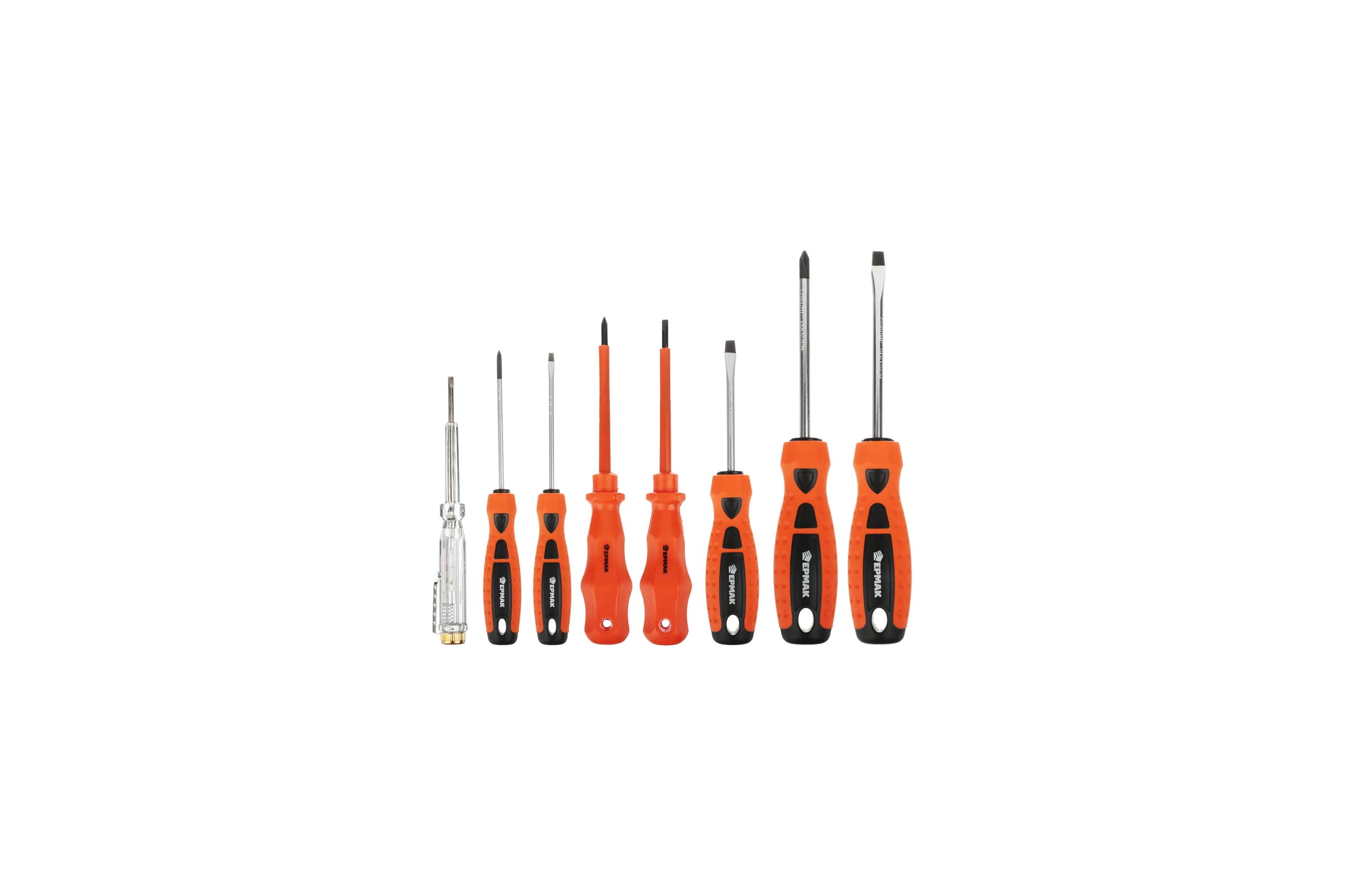 Набор 8 отверток ЕРМАК PH1*100, SL4x100, PH2x100, SL6x100, SL3x75, SL5x75, PH0*75+тестер напряжения651-652