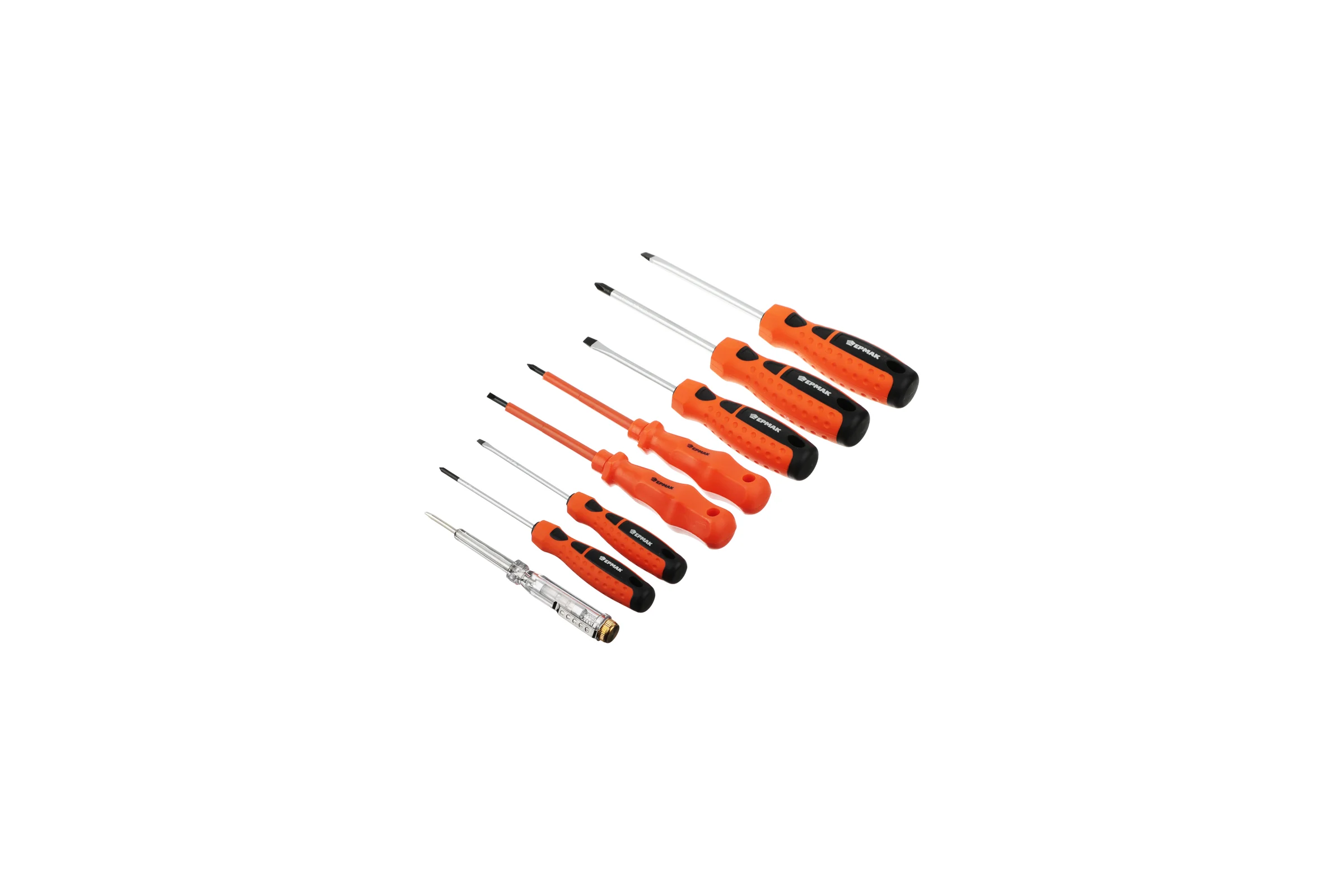 Набор 8 отверток ЕРМАК PH1*100, SL4x100, PH2x100, SL6x100, SL3x75, SL5x75, PH0*75+тестер напряжения651-652