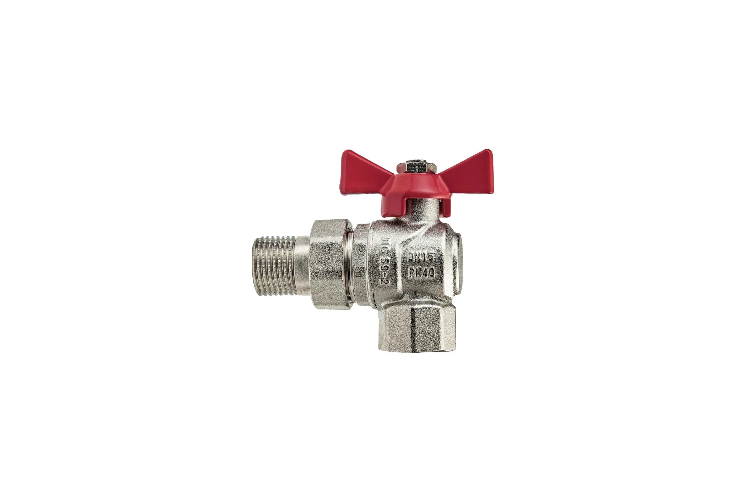 Кран шаровой угловой с американкой KROMWELL ручка-бабочка, 1/2" внутренняя - наружная резьба KW.186.04