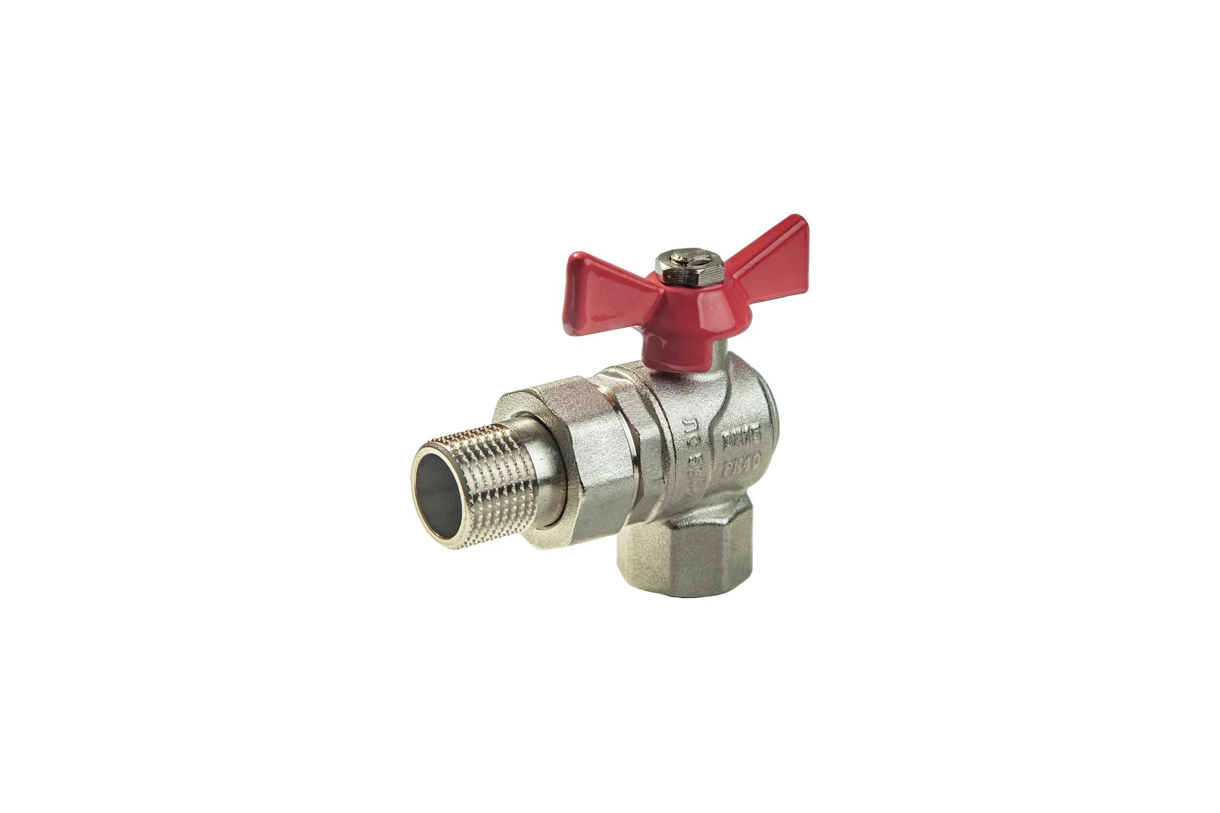 Кран шаровой угловой с американкой KROMWELL ручка-бабочка, 1/2" внутренняя - наружная резьба KW.186.04