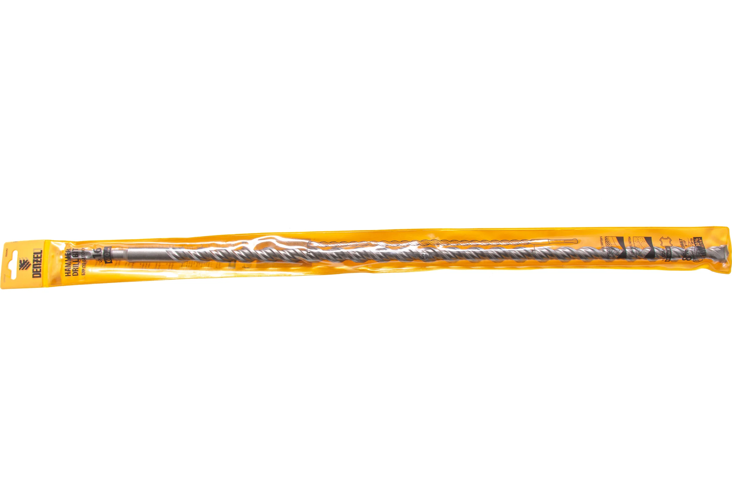 Бур по бетону, двойная спираль, Cobalt W-tip (16x600 мм; SDS PLUS) Denzel 705042