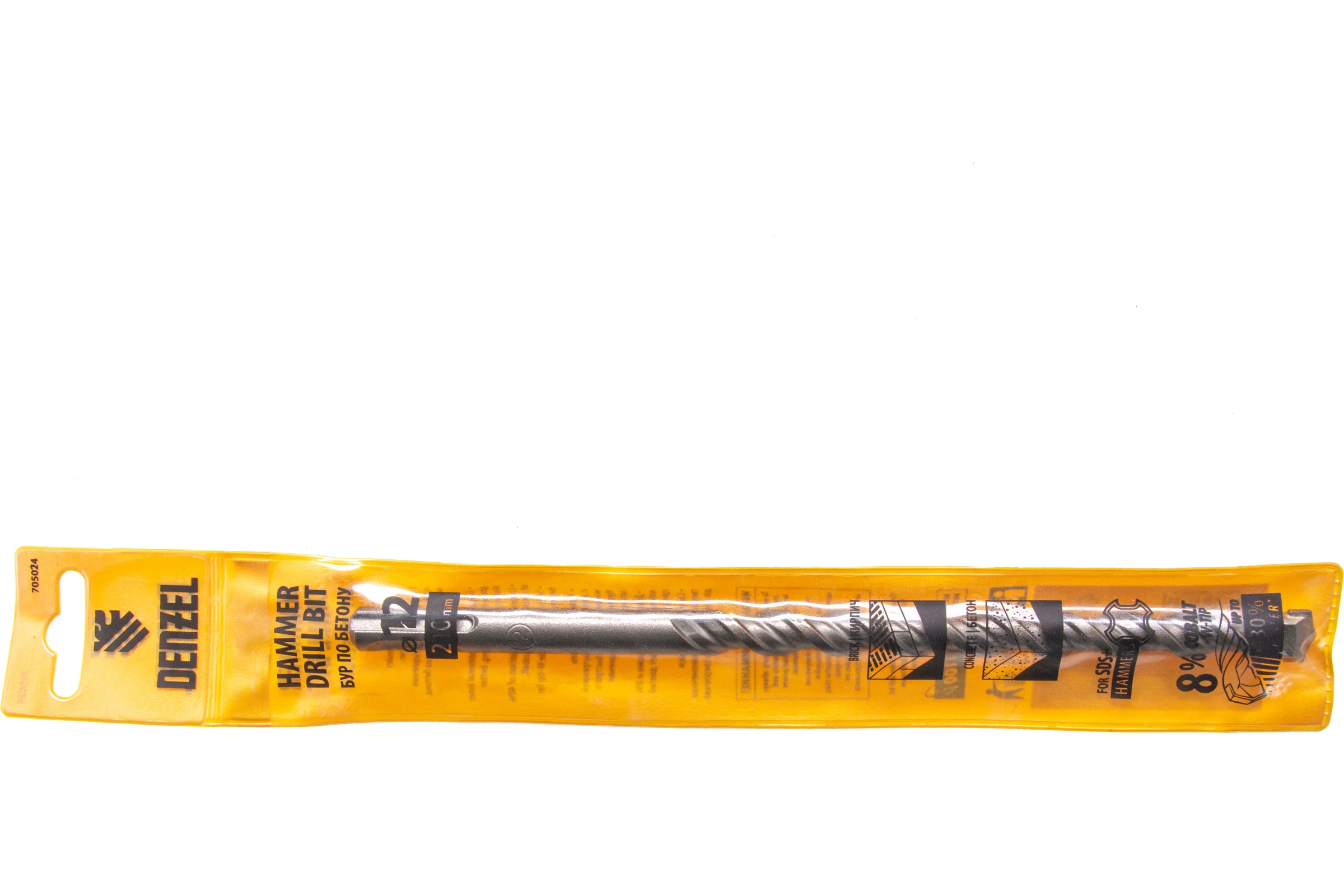 Бур по бетону, двойная спираль, Cobalt W-tip (12x210 мм; SDS PLUS) Denzel 705024