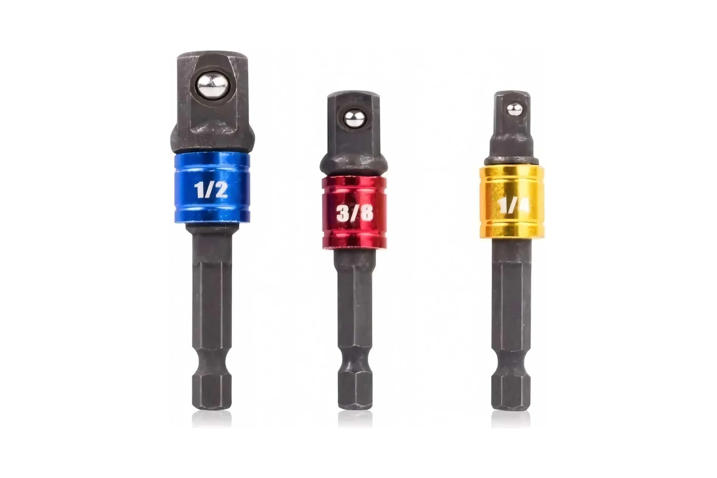 Переходники для шуруповерта под торцевые головки 1/4"DR, 3/8"DR, 1/2"DR, длина 73-65 мм, комплект 3 шт Vitatools perehodniki-pod-tortsevye-golovki-3