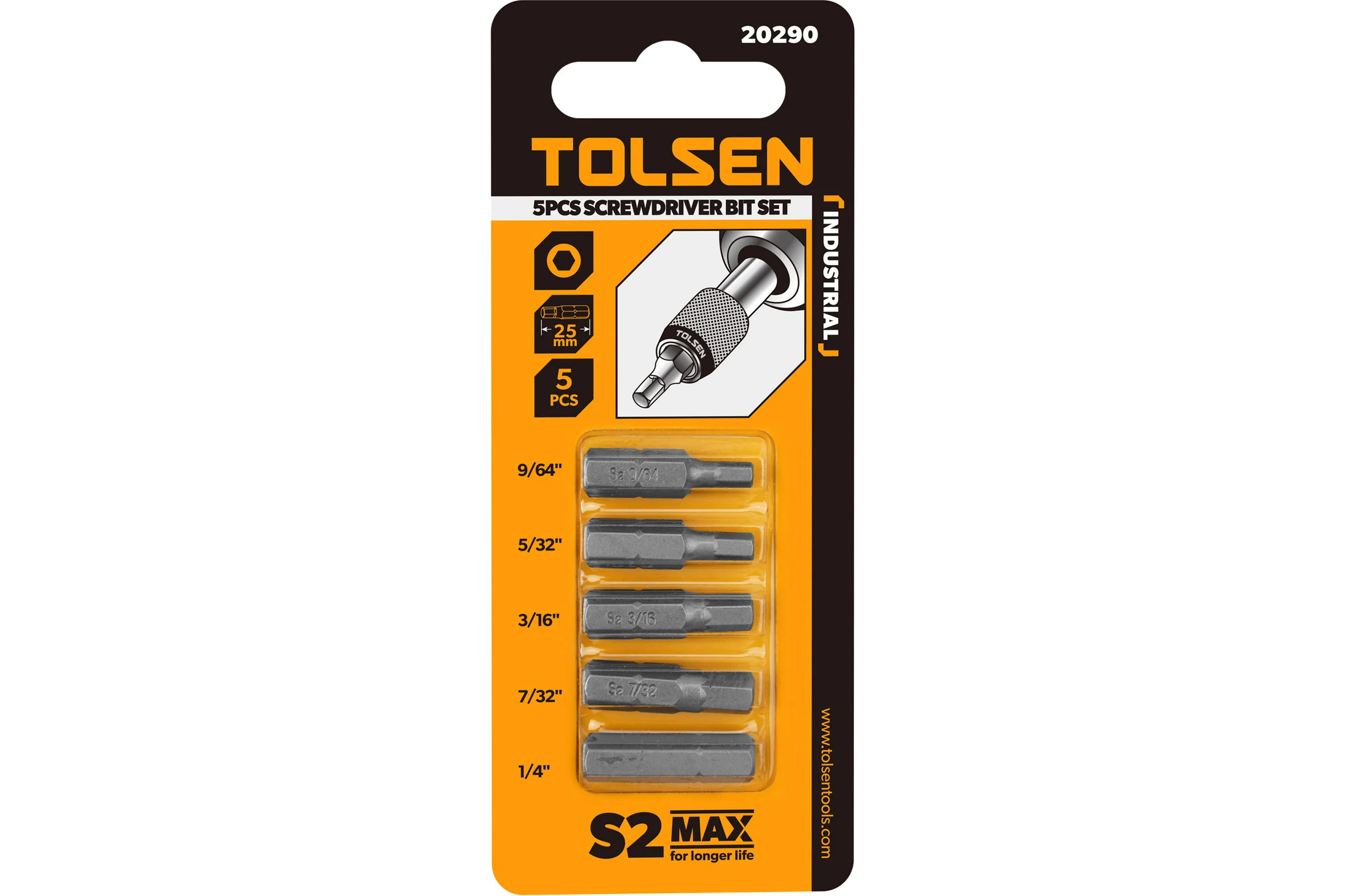 Набор бит дюймовых Industrial S 9/64-1/4", 1/4", 25 мм, S2, 5 шт TOLSEN 20290