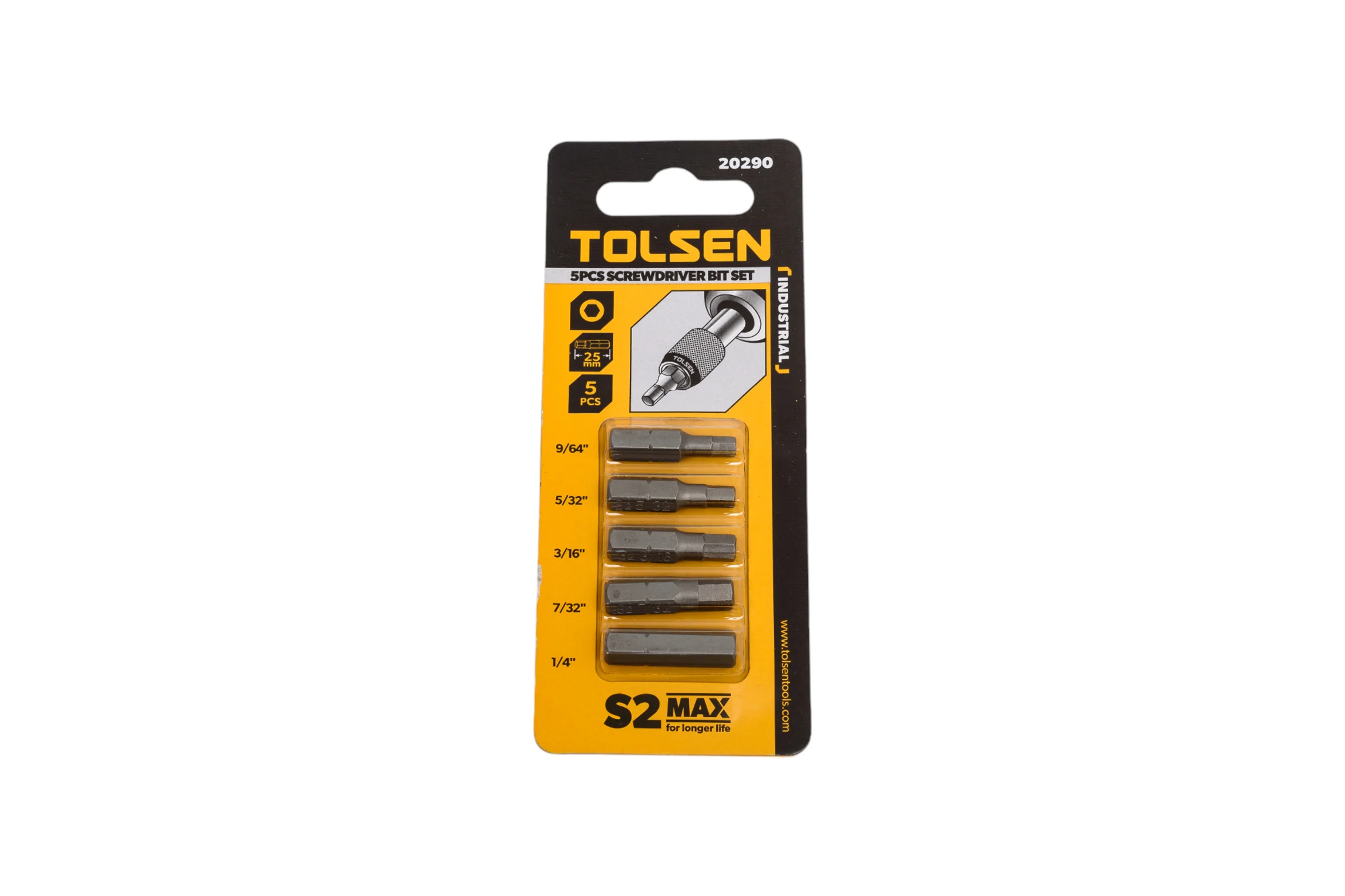 Набор бит дюймовых Industrial S 9/64-1/4", 1/4", 25 мм, S2, 5 шт TOLSEN 20290