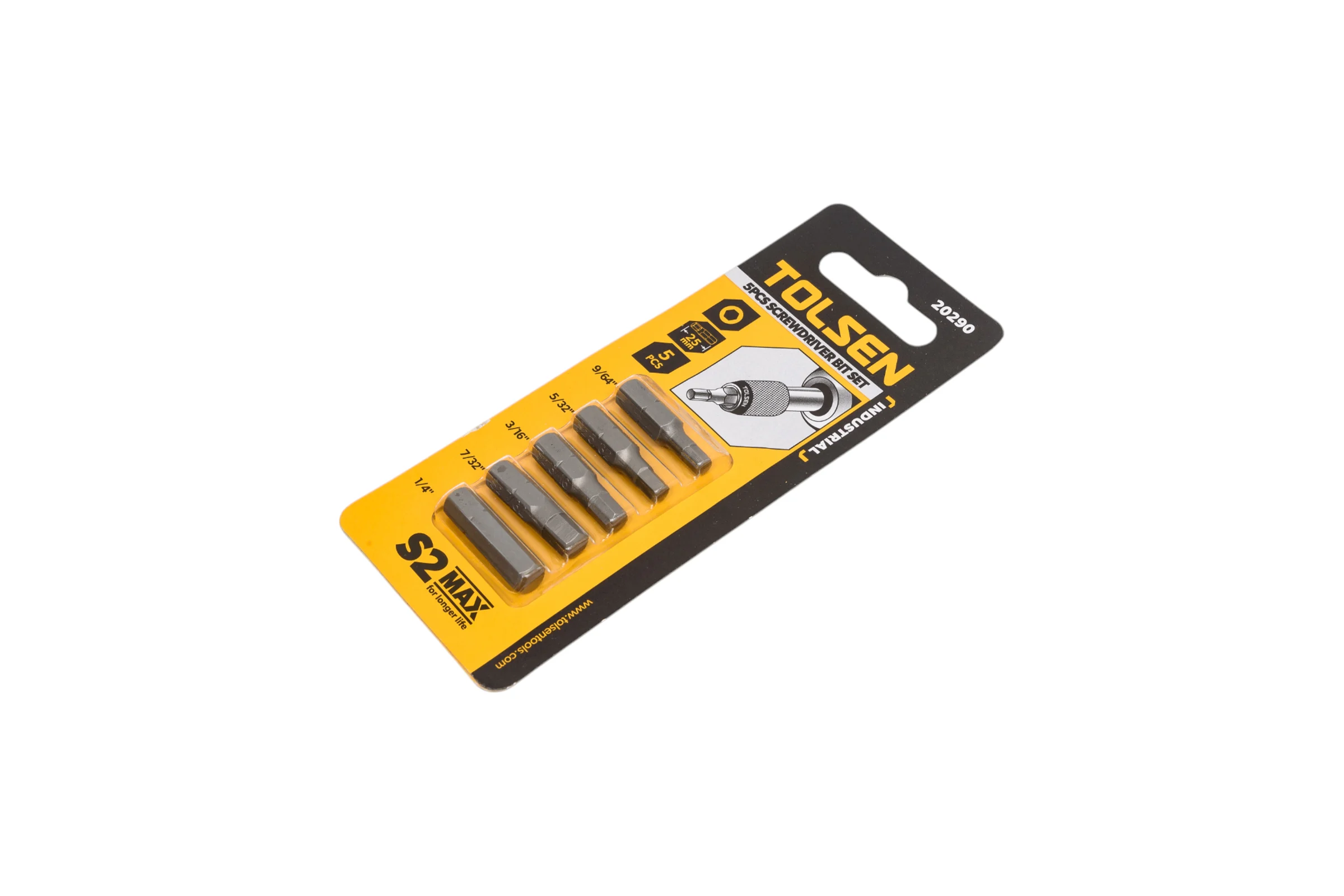 Набор бит дюймовых Industrial S 9/64-1/4", 1/4", 25 мм, S2, 5 шт TOLSEN 20290