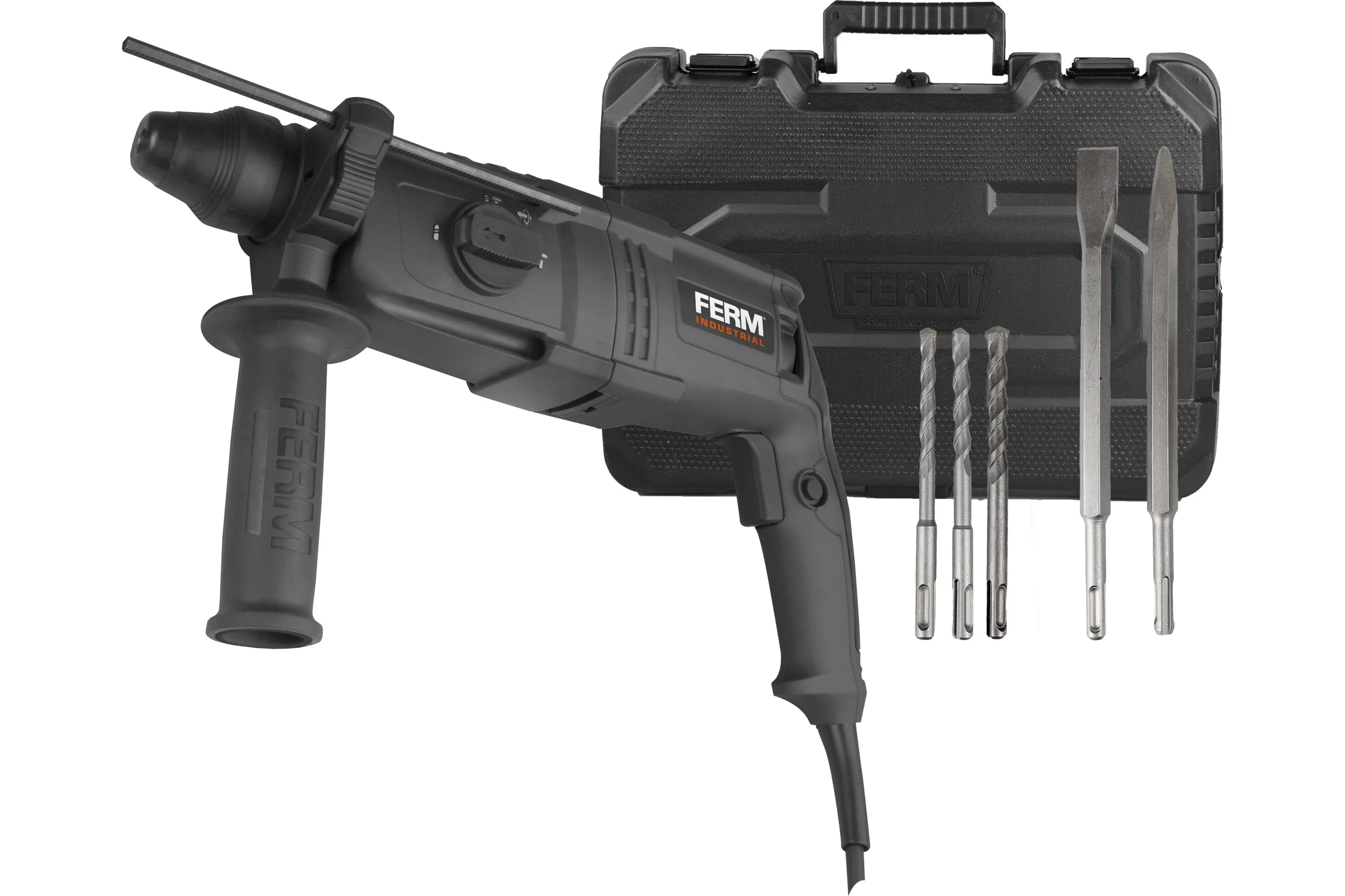 Перфоратор FERM IND SDS-plus 800 W, сила удара - 2.7 Дж, число ударов в мин - 0-5500 HDM1038P