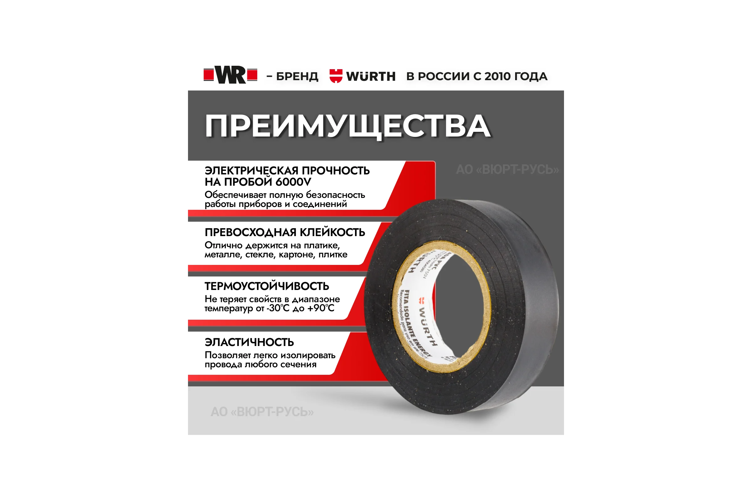 Изолента Wurth 18 мм х 10 м х 0.13 мм 1985181001092 1