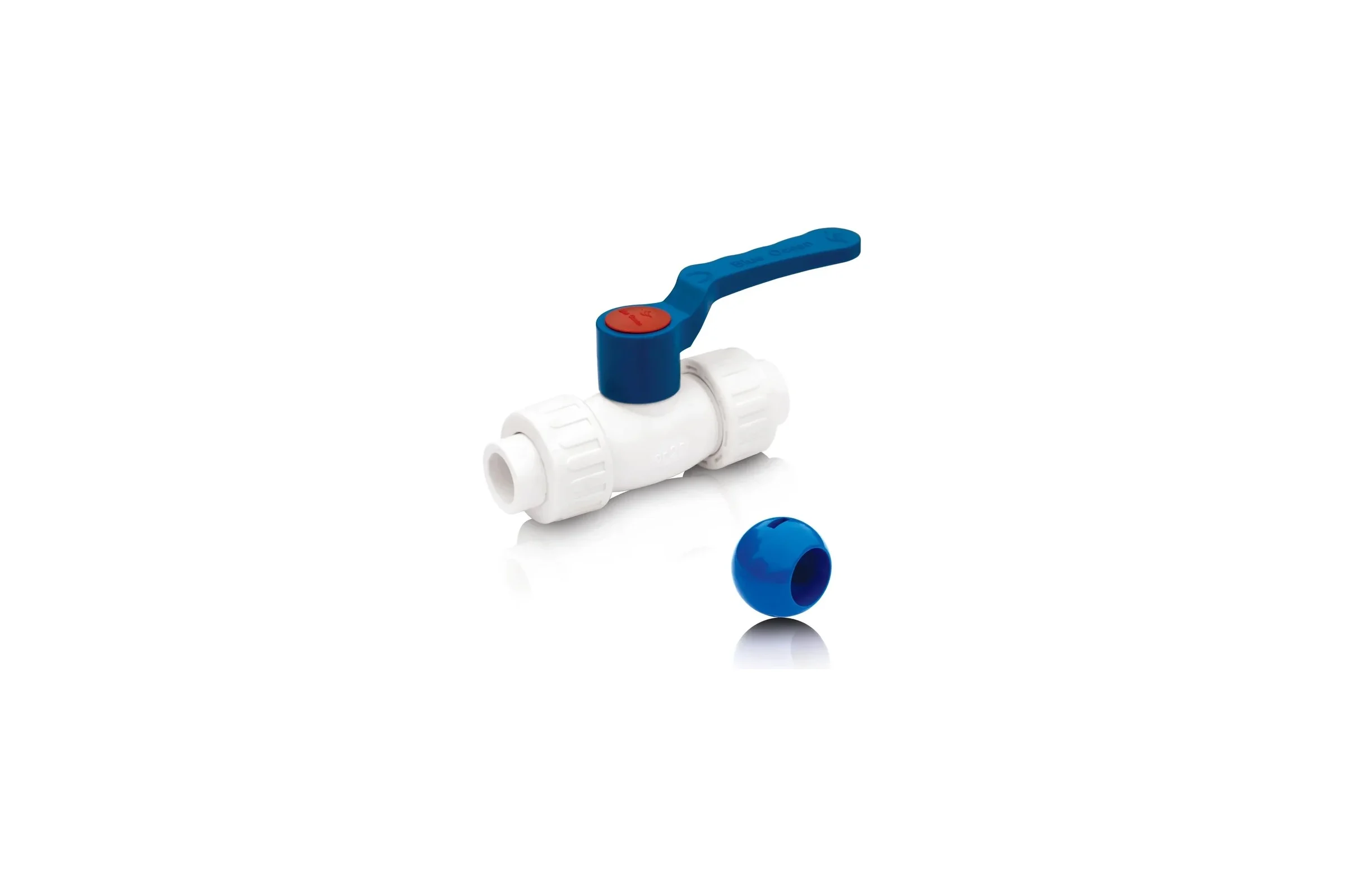 Шаровой кран Blue Ocean полипропиленовый (шар ABS) с 2 сгонами ХВС - 40 PPRF/BVUA-CW/PPR(W)-40