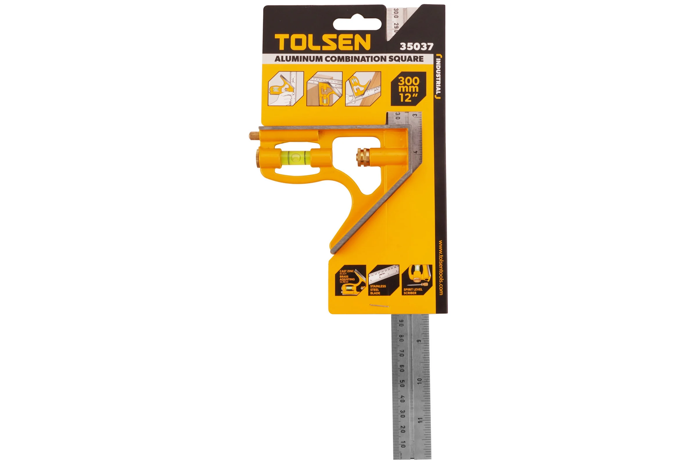 Линейка с уровнем TOLSEN многофункциональная Industrial 25 см 35037
