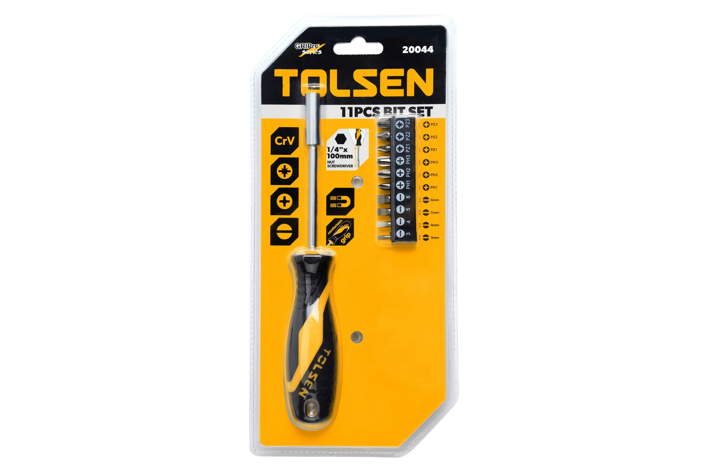 Отвертка с битами TOLSEN 1/4" 25 мм, 11 пр 20044