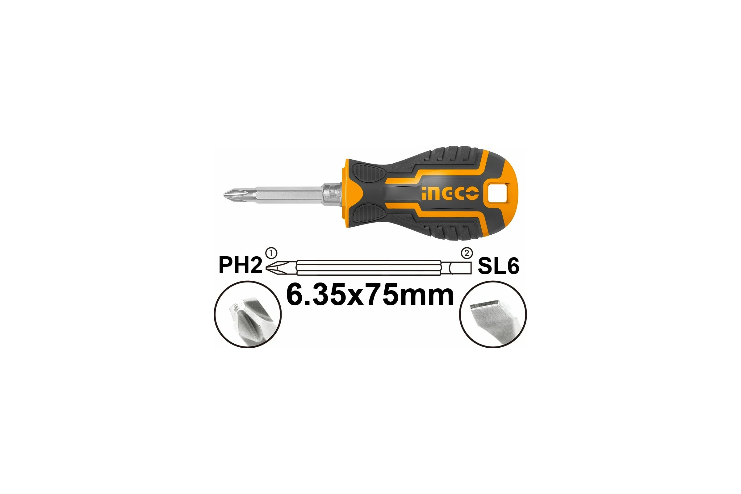Двухсторонняя отвертка INGCO 2 в 1 SL6+PH2 INDUSTRIAL AKISD0202