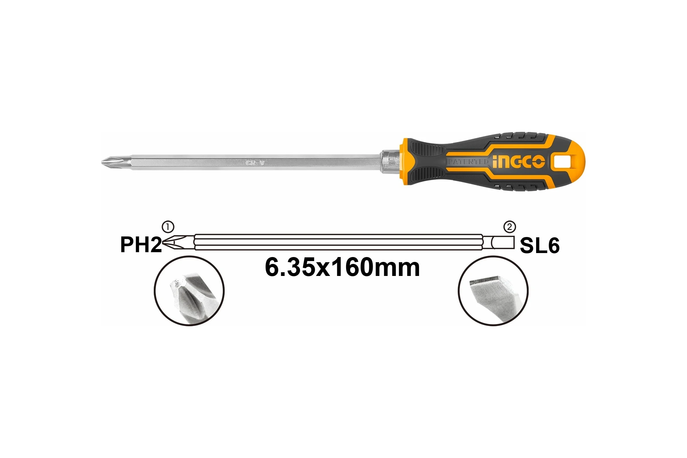 Двухсторонняя отвёртка INGCO 2 в 1 PH2+SL6  INDUSTRIAL AKISD0201