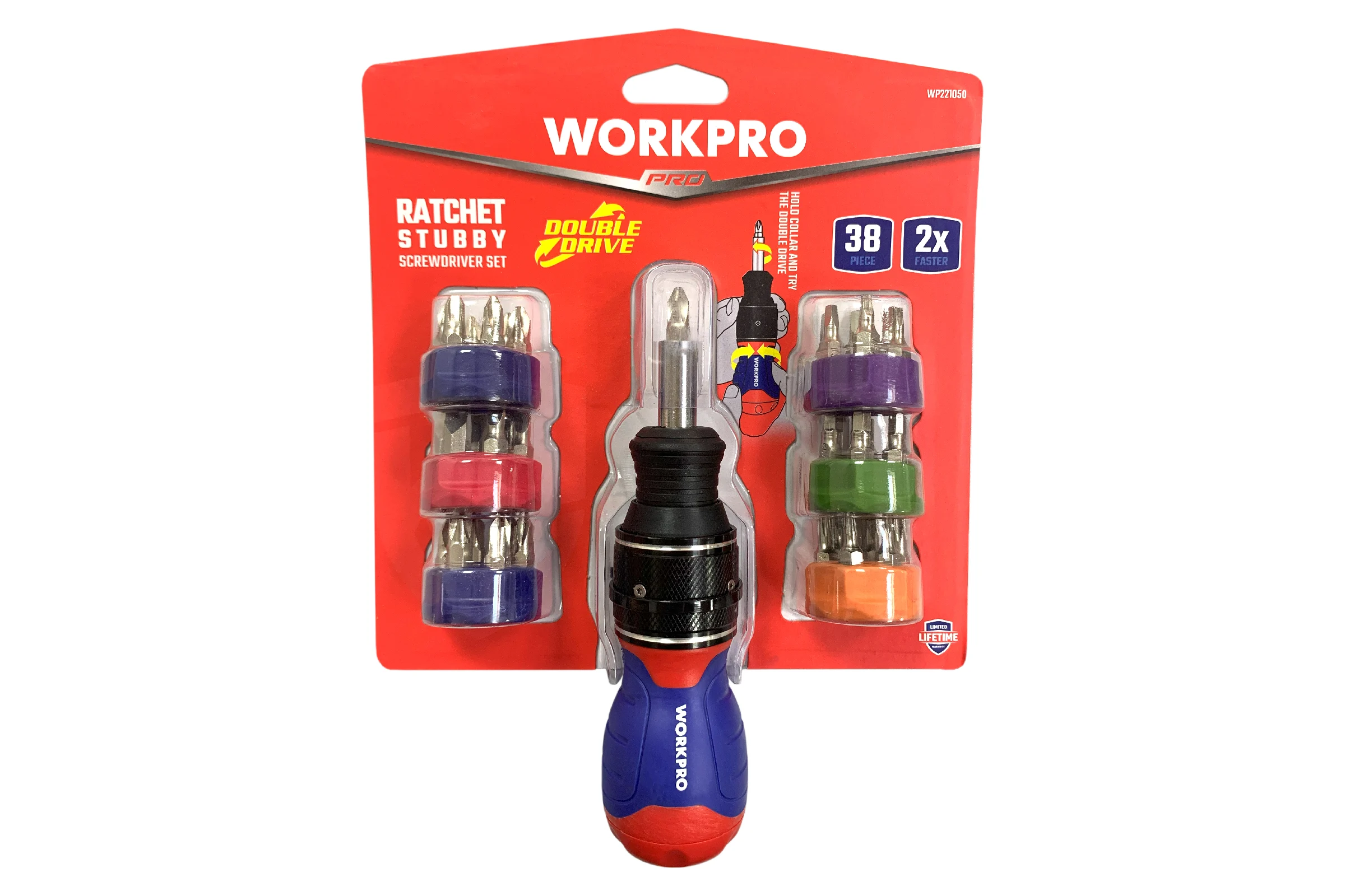 Отвертка WORKPRO 2X DRIVE 38-в-1 короткая с трещоткой WP221050