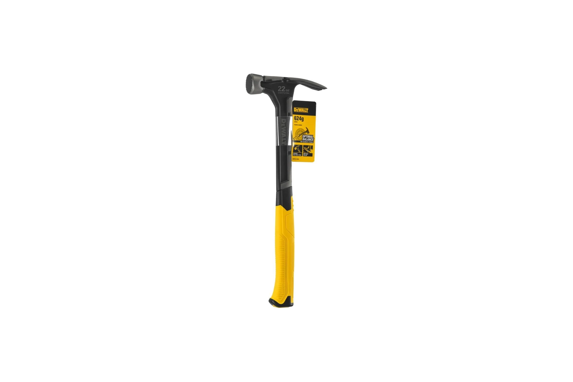 Молоток DEWALT одноэлементный, с прямым гвоздодером, 624 г DWHT0-51064