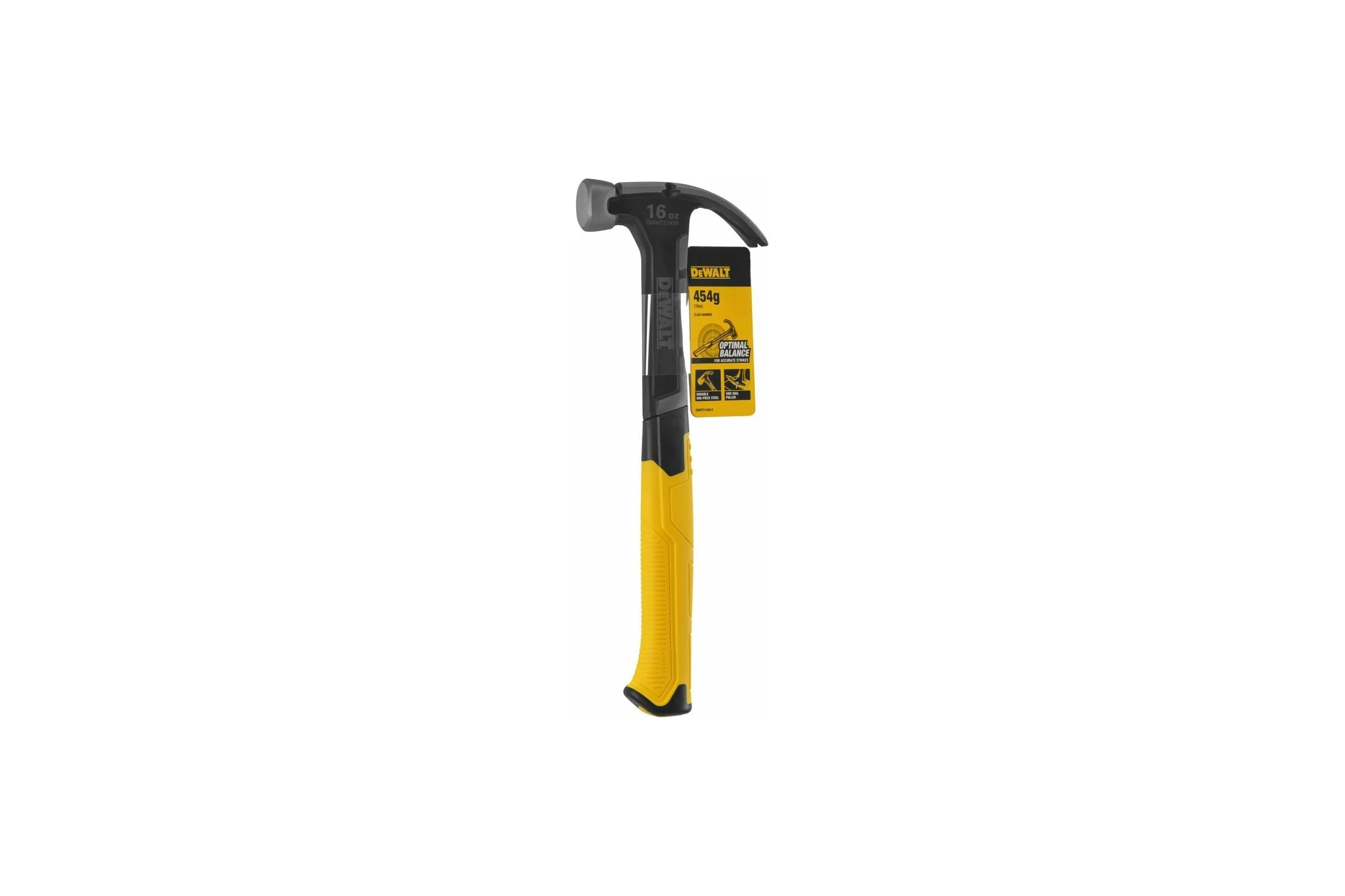Молоток DEWALT одноэлементный, с изогнутым гвоздодером, 454 г DWHT51439-0