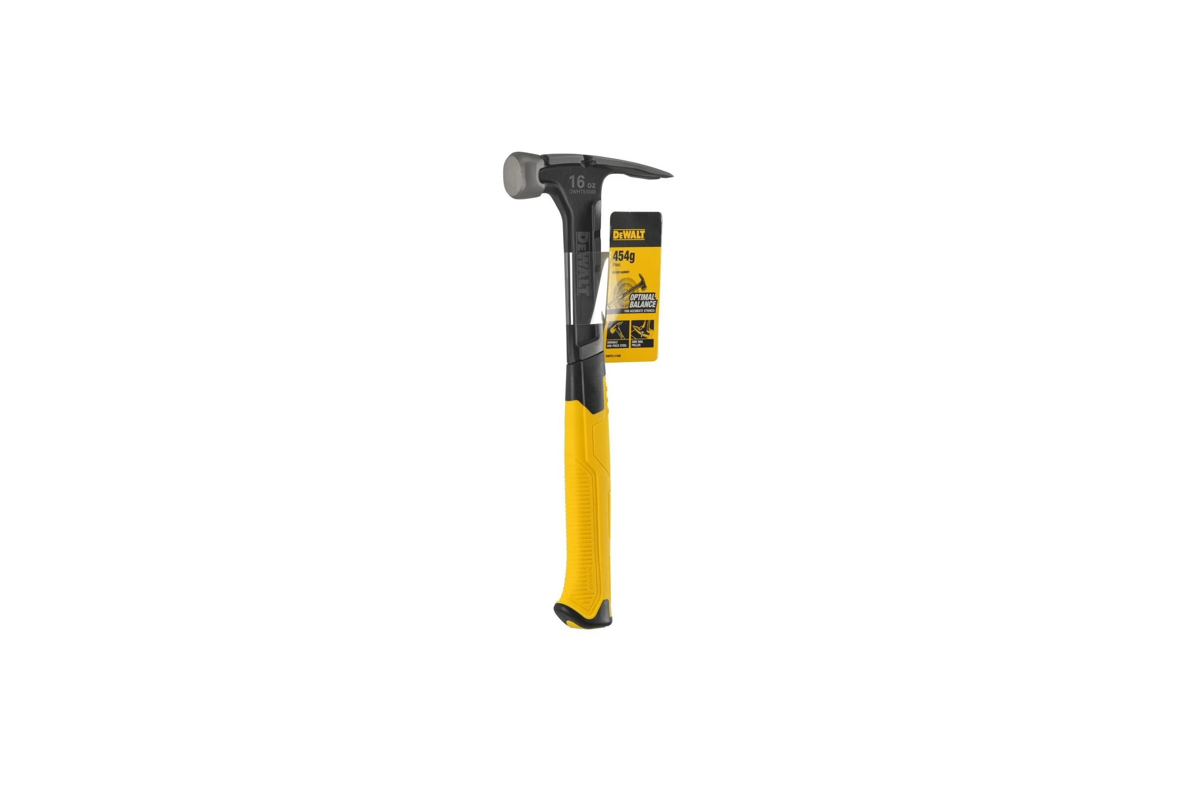 Молоток DEWALT одноэлементный, с прямым гвоздодером, 454 г DWHT0-51048