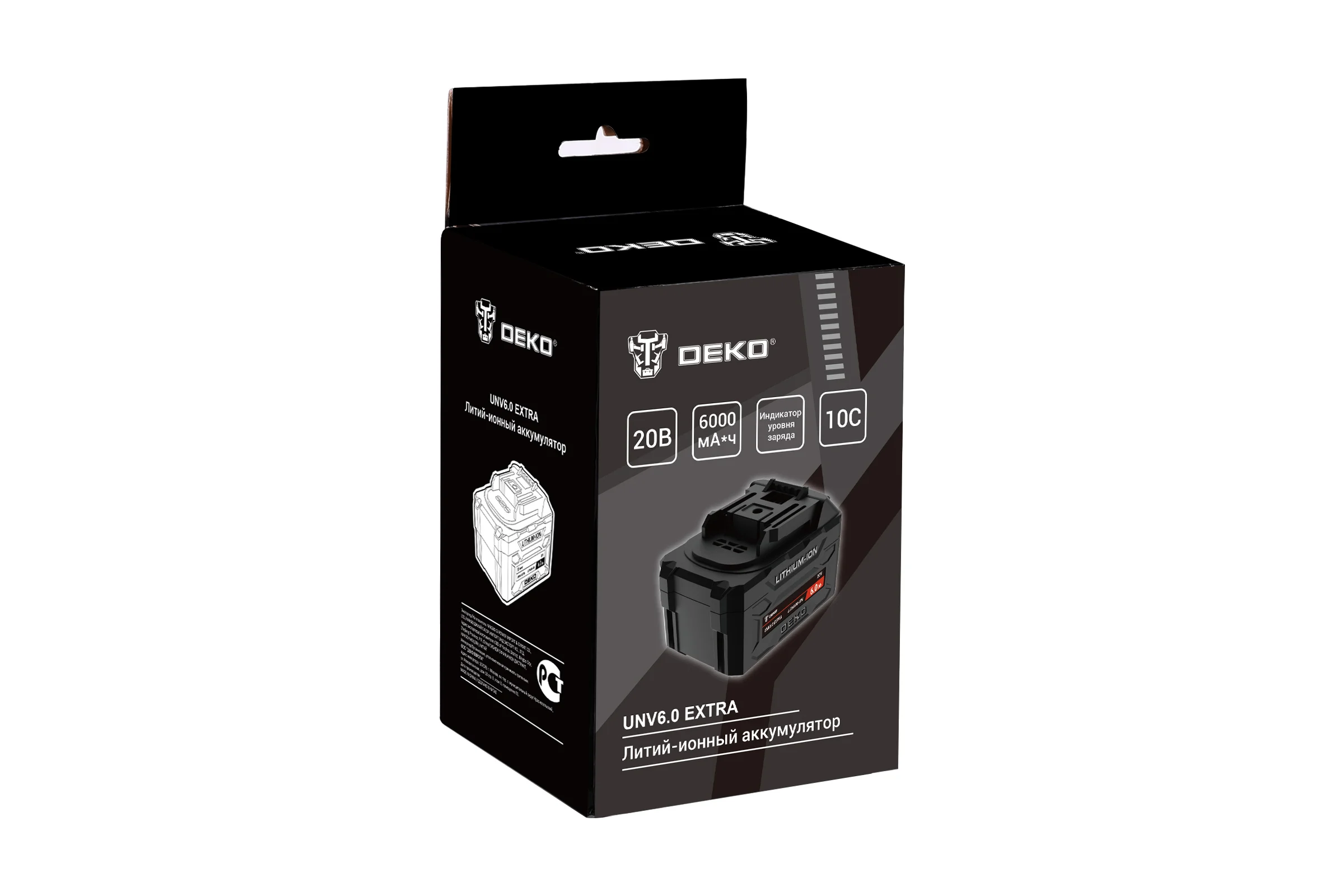 Аккумулятор DEKO UNV6.0 EXTRA, Li-ion, 20В, 6.0А_ч, с повышенной токоотдачей 063-4498