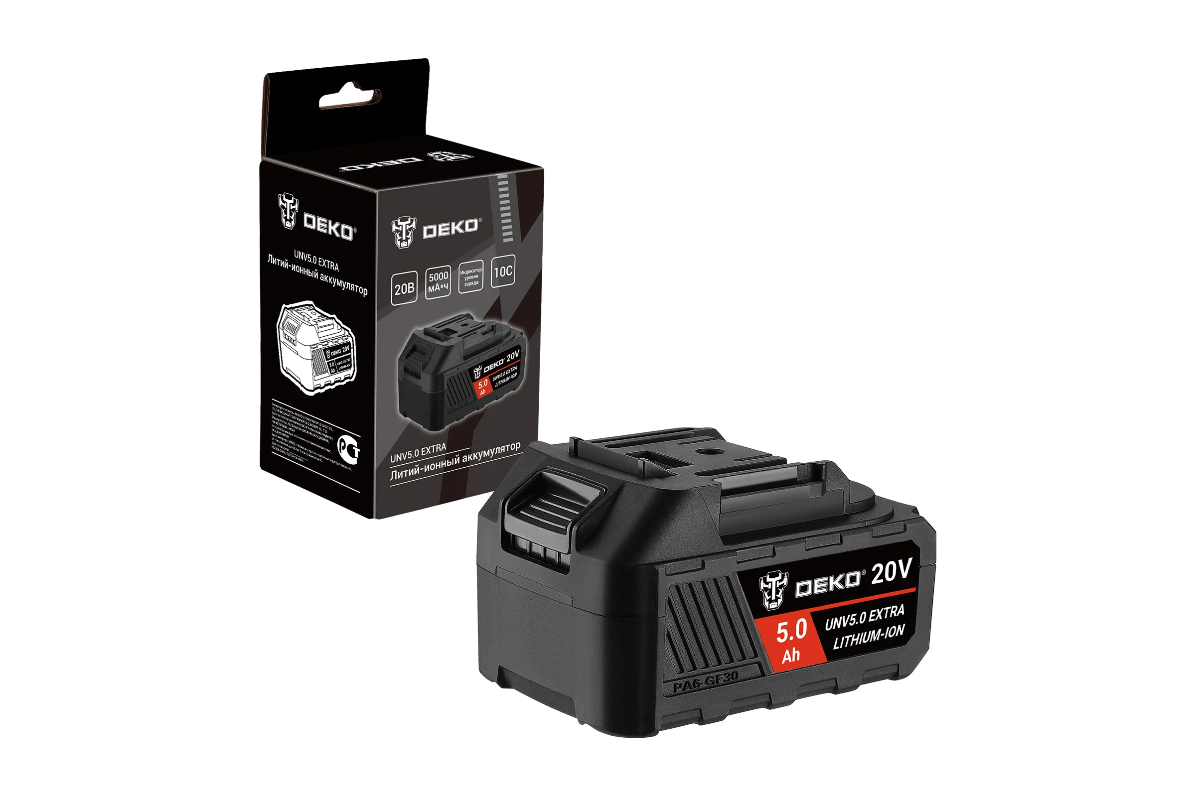 Аккумулятор DEKO UNV5.0 EXTRA, Li-ion, 20В, 5.0А_ч, с повышенной токоотдачей 063-4497