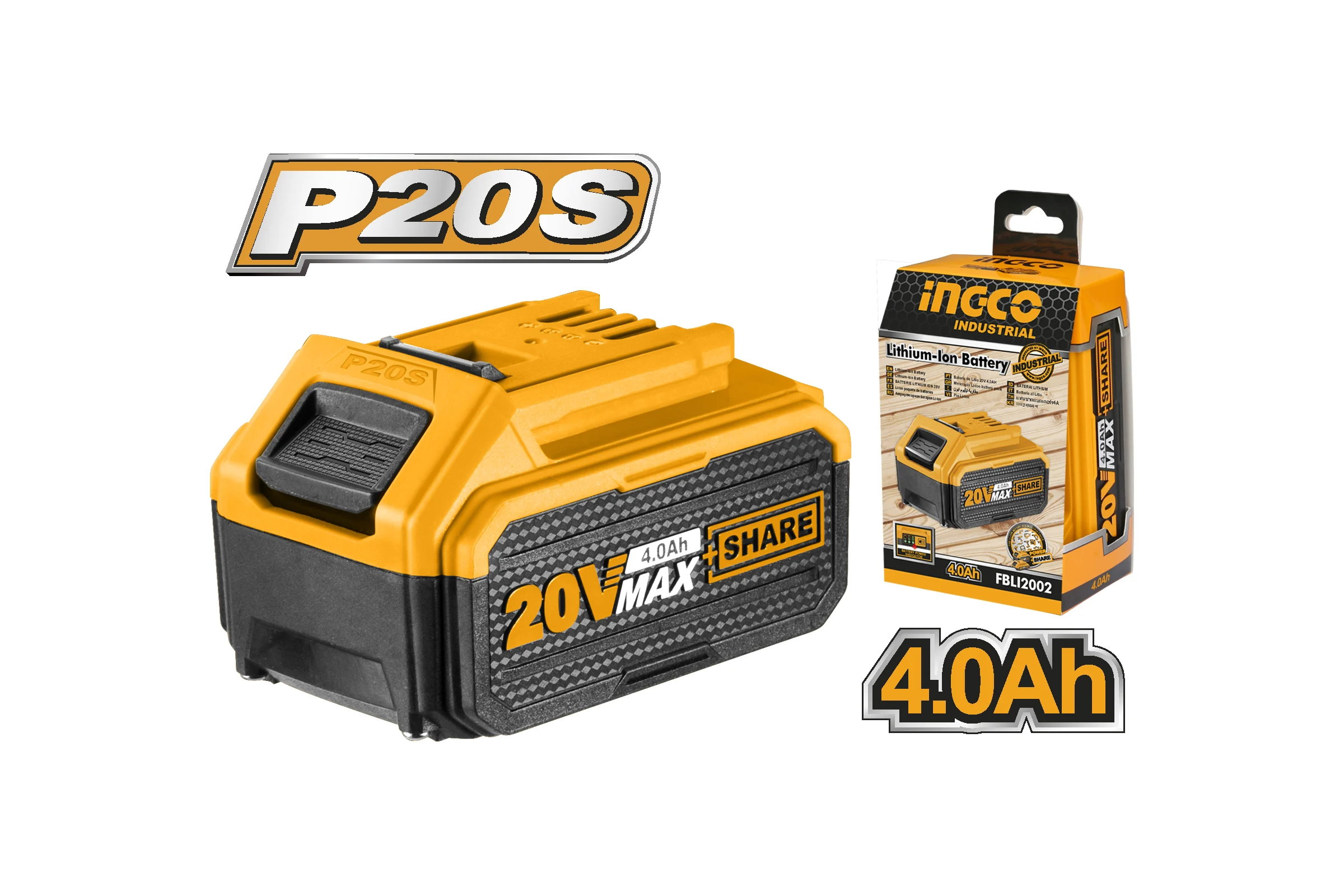 Батарея аккумуляторная INDUSTRIAL (20 В; 4.0 Ач) для серии P20S INGCO FBLI2002