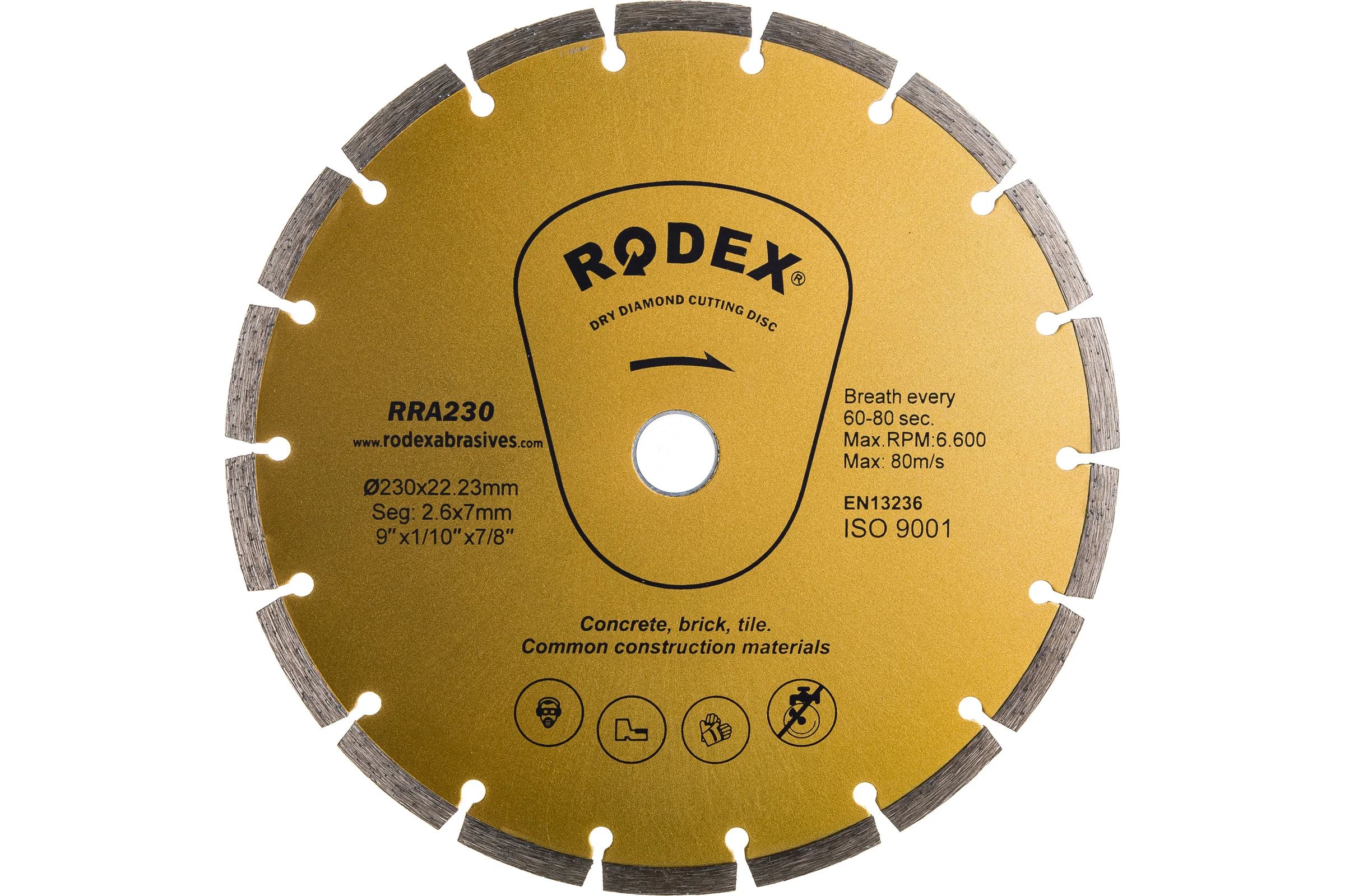 Отрезной алмазный диск сегментный универсальный 230мм RODEX RRA230