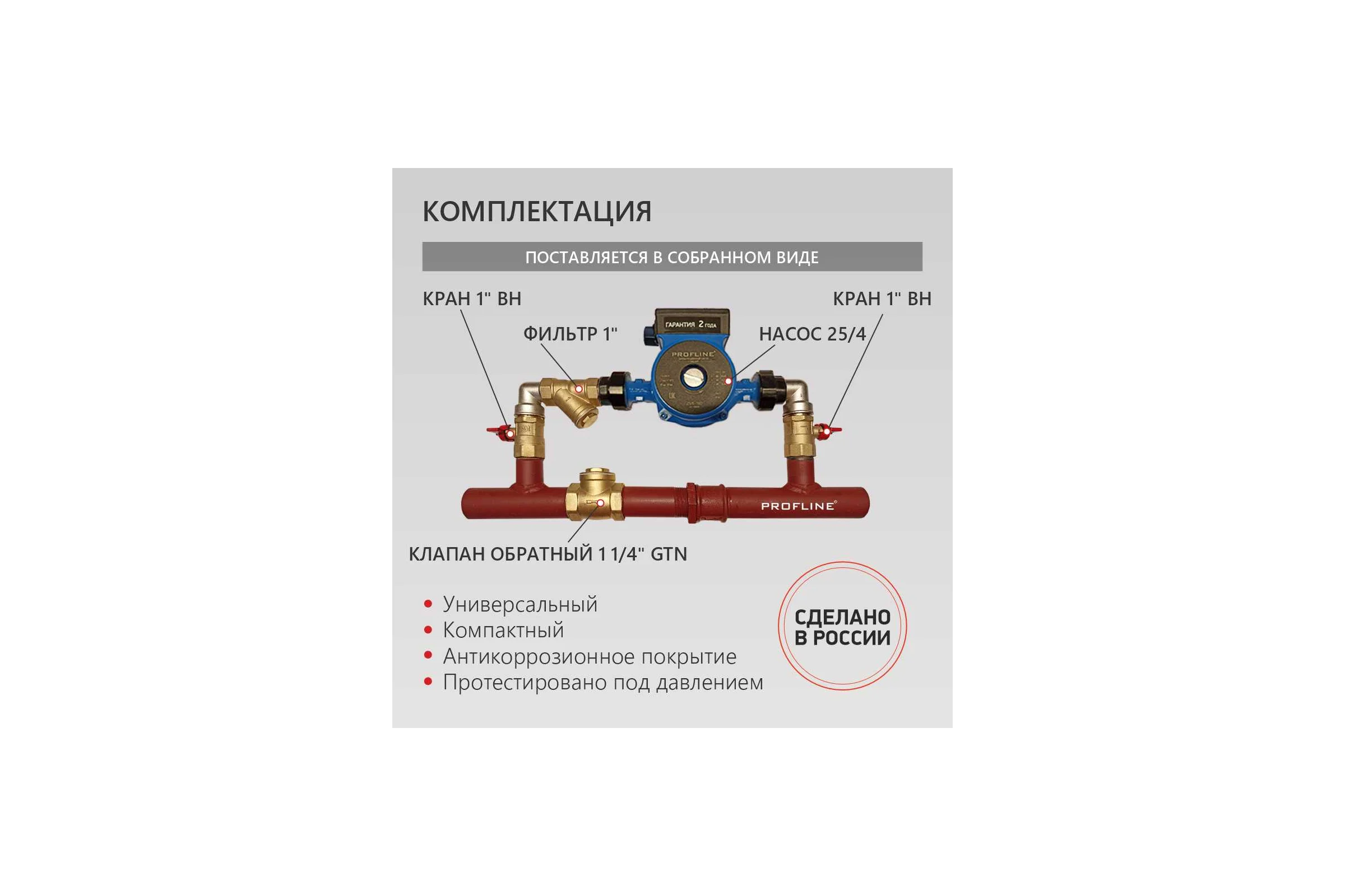 Байпас PROFLINE (насос 25/4 комплектуется железом Ду32) с обратным клапаном короткий УТ-00036499