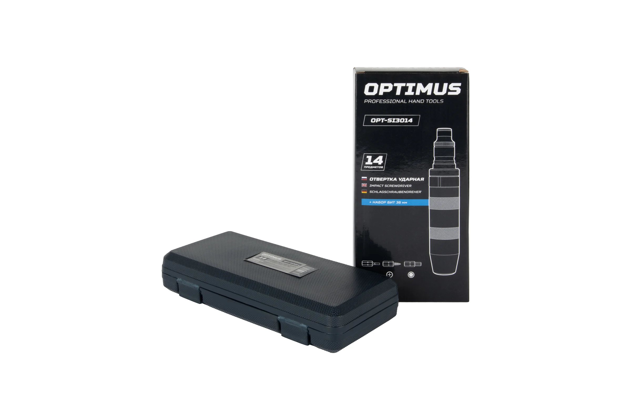 Ударная отвертка с набором бит Optimus 14 предметов OPT-SI3014