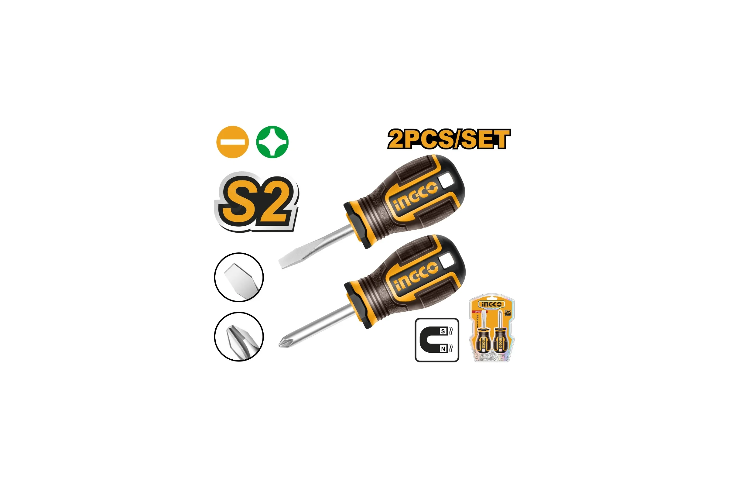 Набор отверток из 2 предметов INGCO HKSDS2028, SL, PH, магнитный наконечник HKSDS2228