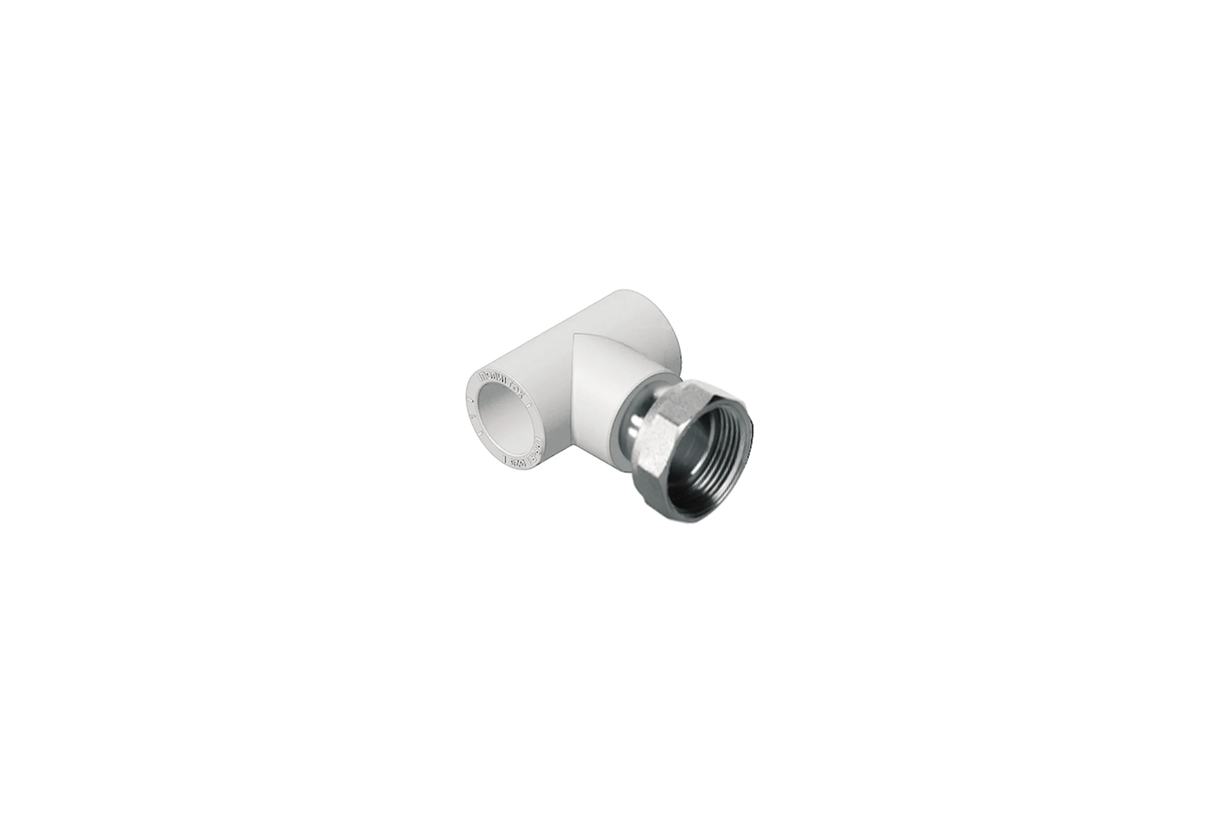 Тройник с накидной гайкой Политэк 20x1/2" PPRC (белые) 9888102012