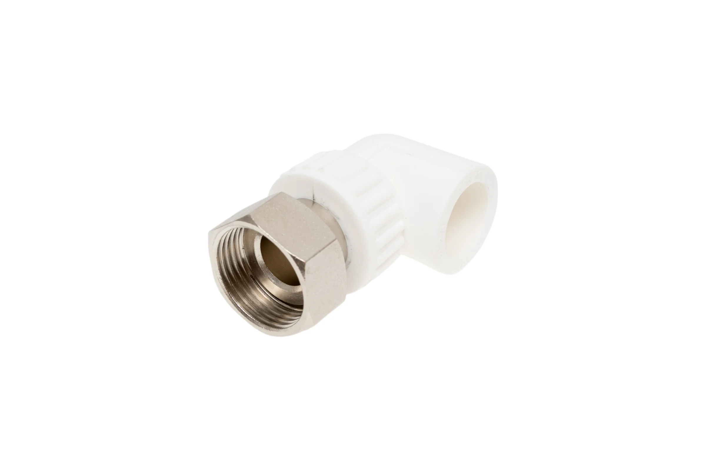 Угольник с накидной гайкой Политэк 25x1" PPRC (белые) 9888002501