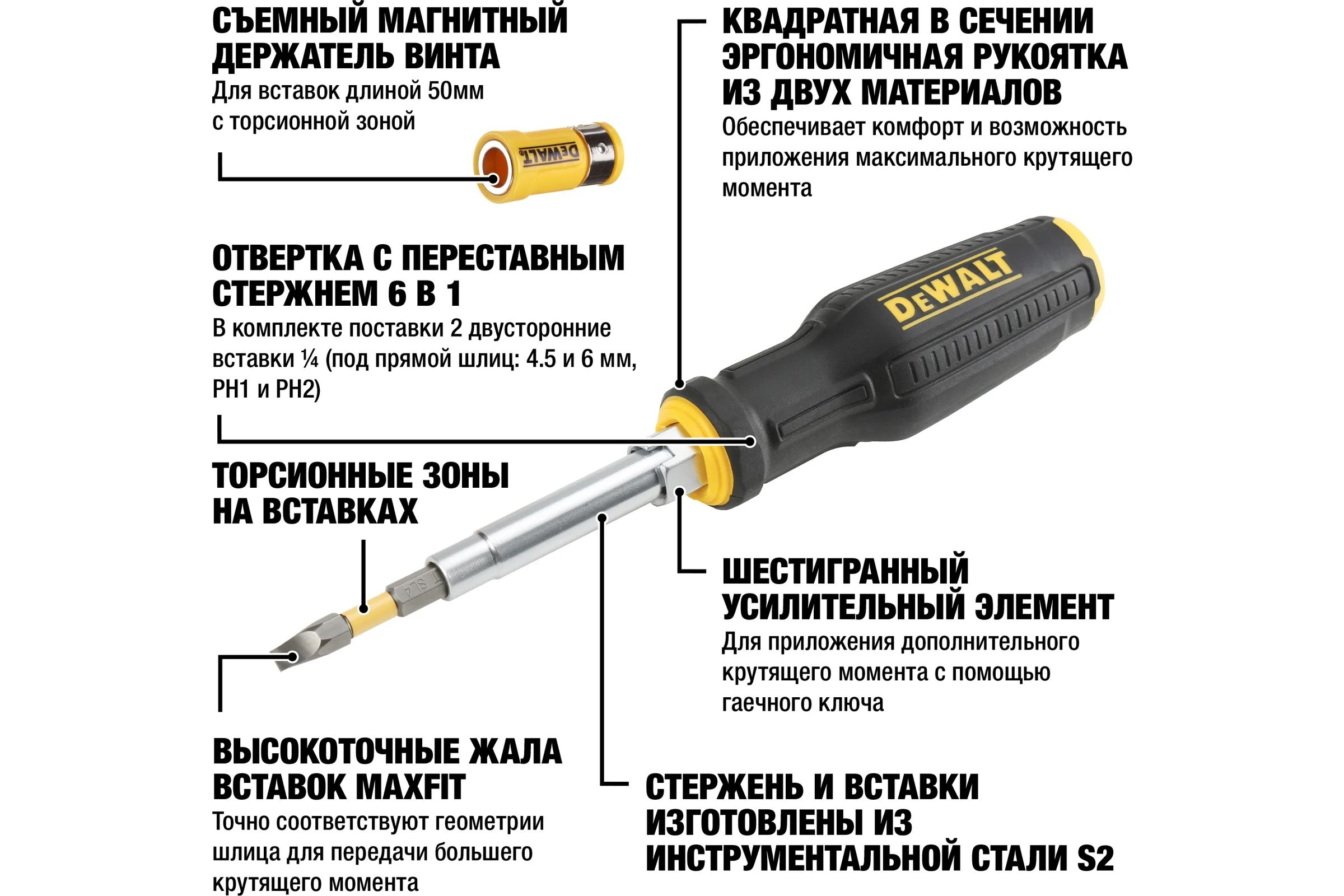 Отвертка со сменными вставками DEWALT 6 шт DWHT0-66569