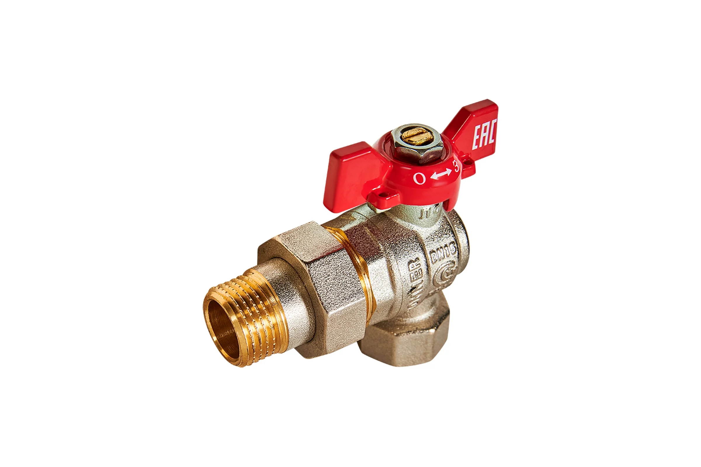 Шаровой кран ROMMER RBV-0006-2610215 неполнопроходной, угловой, с американкой RG00938RJN6M03