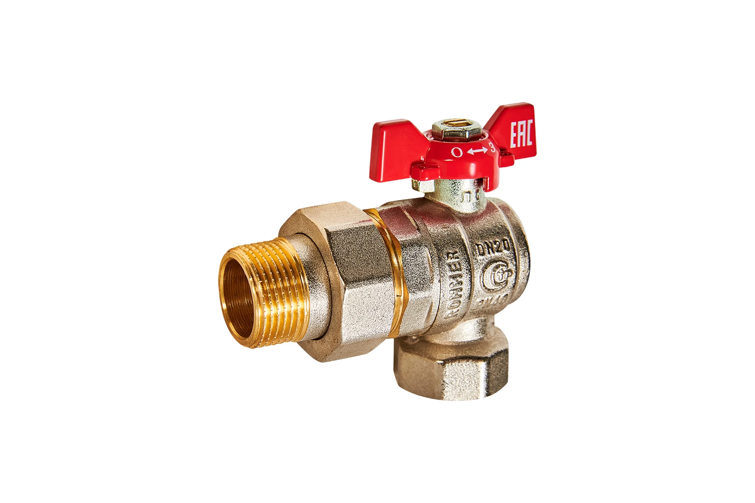 Шаровой кран ROMMER RBV-0006-2610220 неполнопроходной, угловой, с американкой RG00938RJN7385