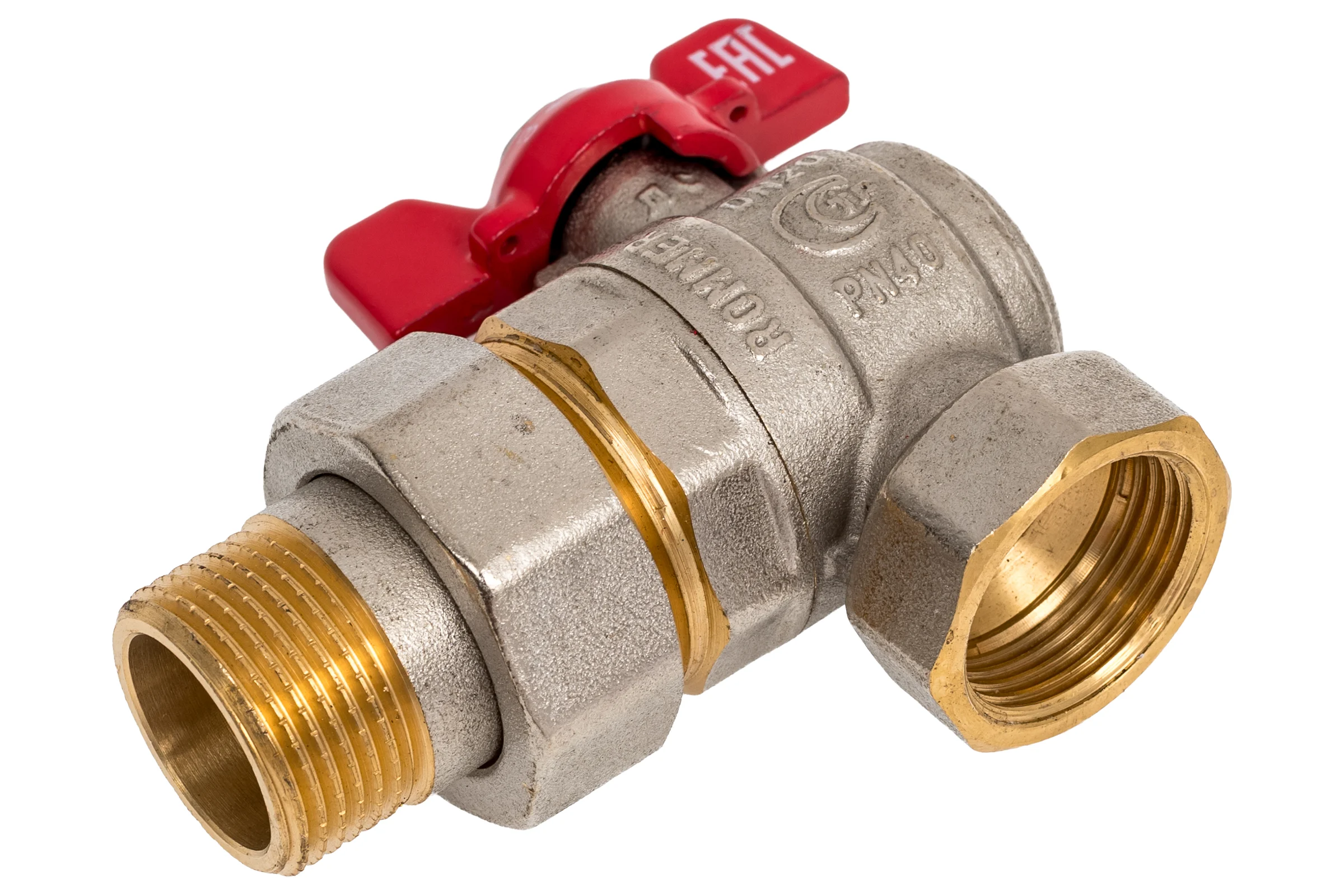 Шаровой кран ROMMER RBV-0006-2610220 неполнопроходной, угловой, с американкой RG00938RJN7385