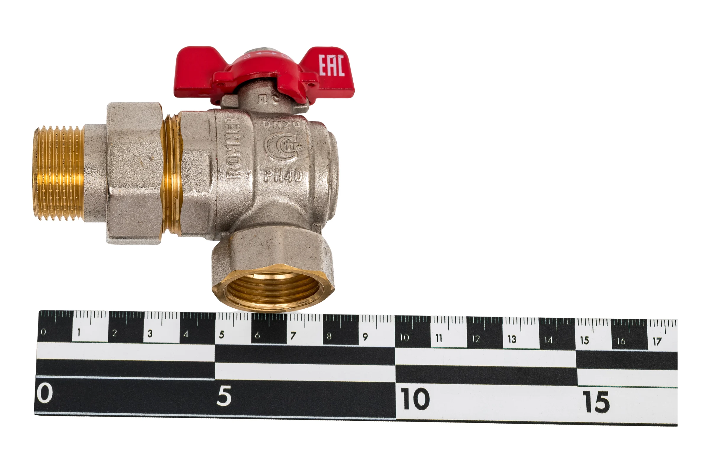 Шаровой кран ROMMER RBV-0006-2610220 неполнопроходной, угловой, с американкой RG00938RJN7385
