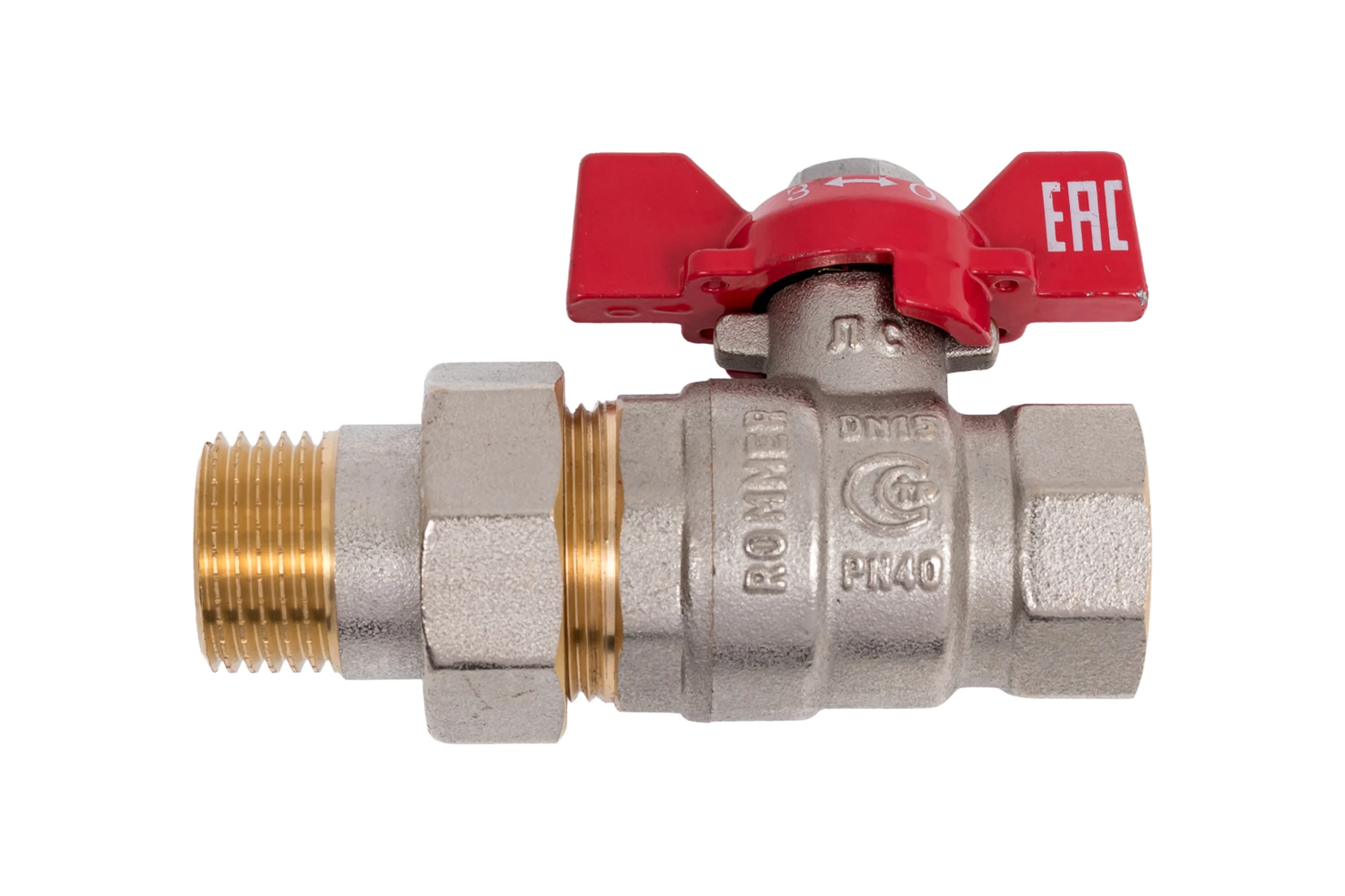 Кран шаровой с американкой ROMMER, ВР/НР, ручка бабочка 1/2 дюйма RBV-0005-2510215 RG00938RJNAQP3