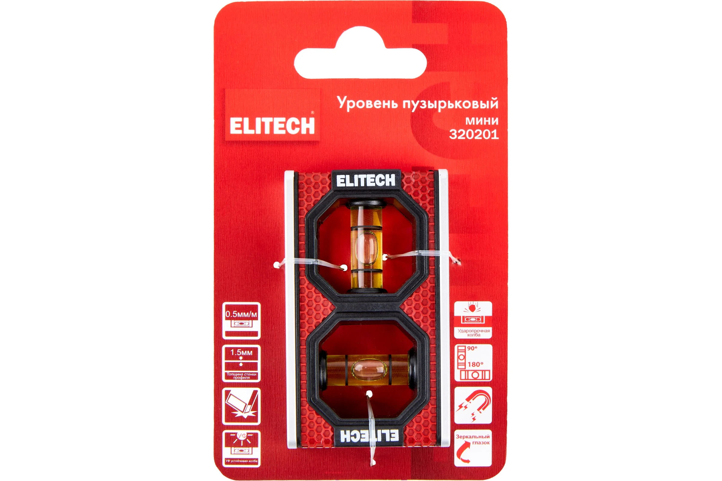 Уровень пузырьковый мини Elitech магнитный, 2 глазка 320201 207197