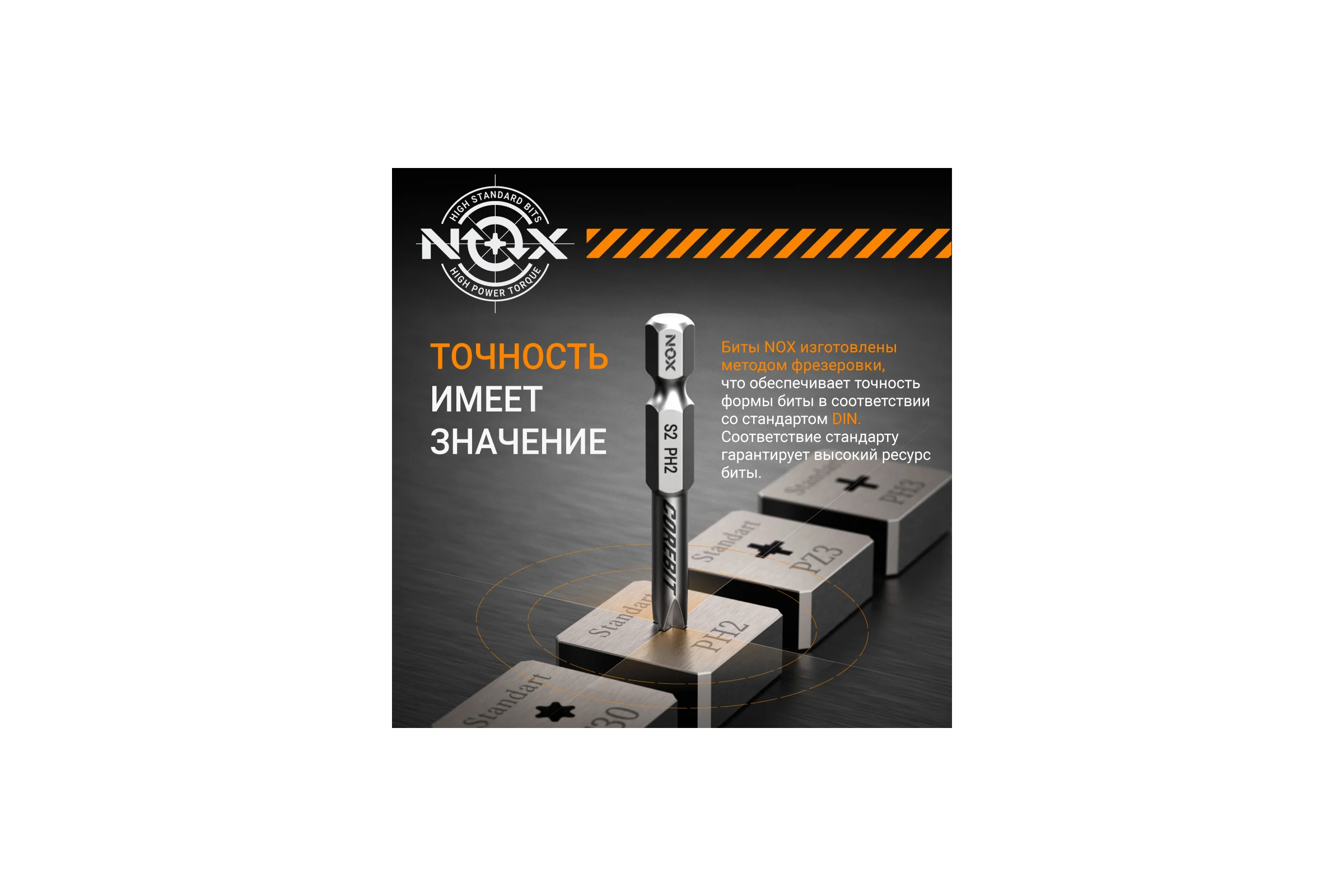 Бита Ph2, 350 мм, E6.3, 4 шт ПВХ COREBIT NOX 335235-4