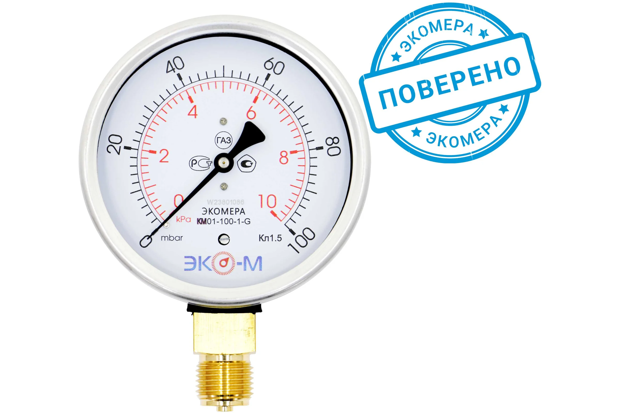 Манометр ЭКО-М Экомера КМ-100 мм, 0-10 кПа, G1/2 КМ-100-G-10кПа