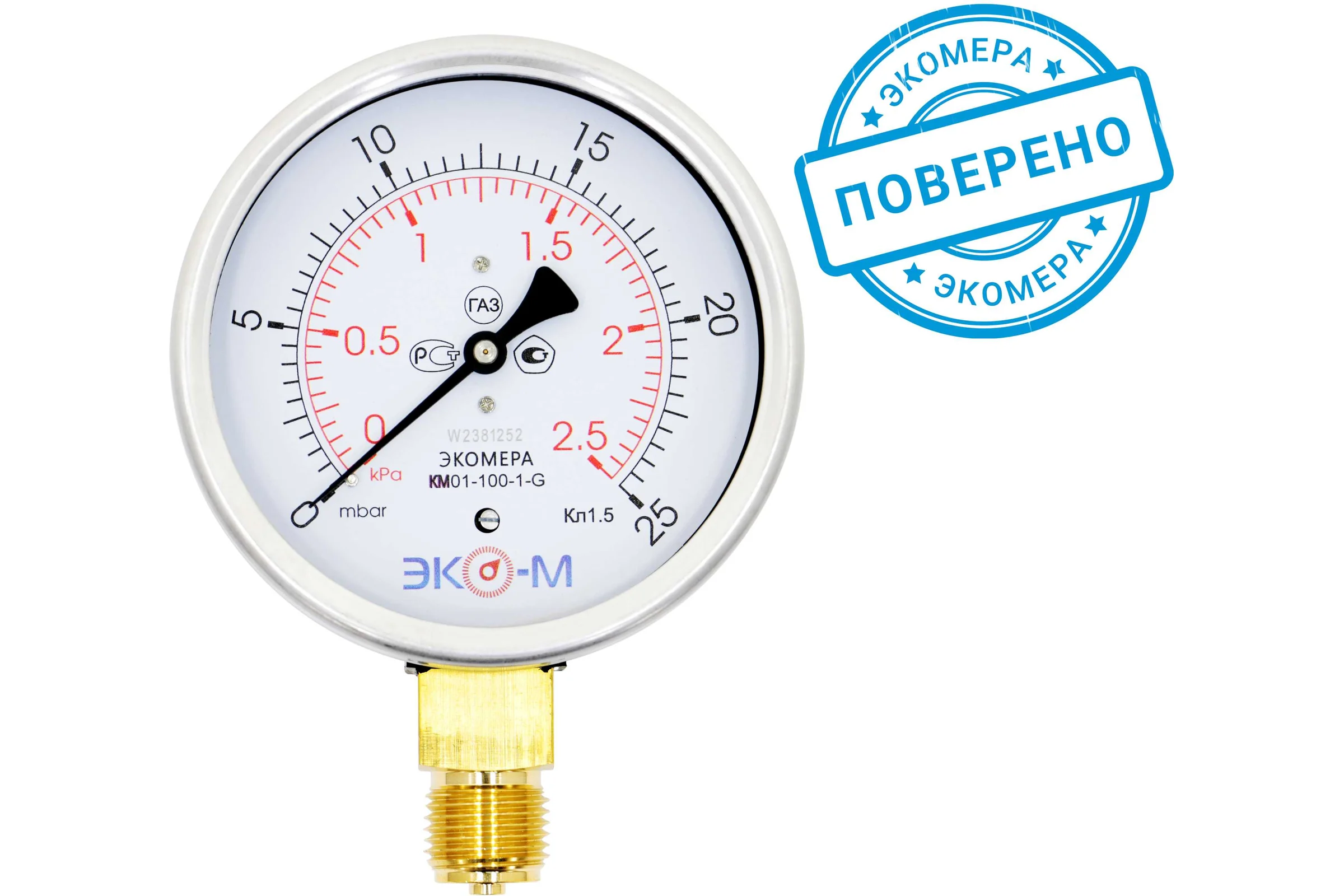 Манометр ЭКО-М Экомера КМ-100 мм, 0-2.5 кПа, G1/2 КМ-100-G-2,5кПа