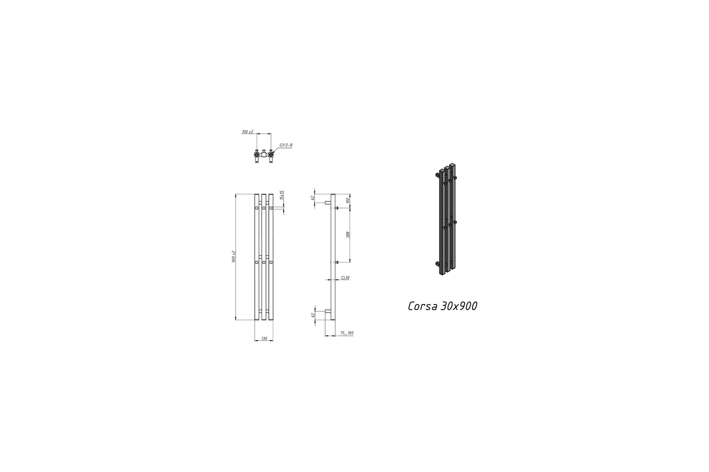 Водяной полотенцесушитель Grota Corsa 130x900 черный Corsa 130x900 N RAL9005