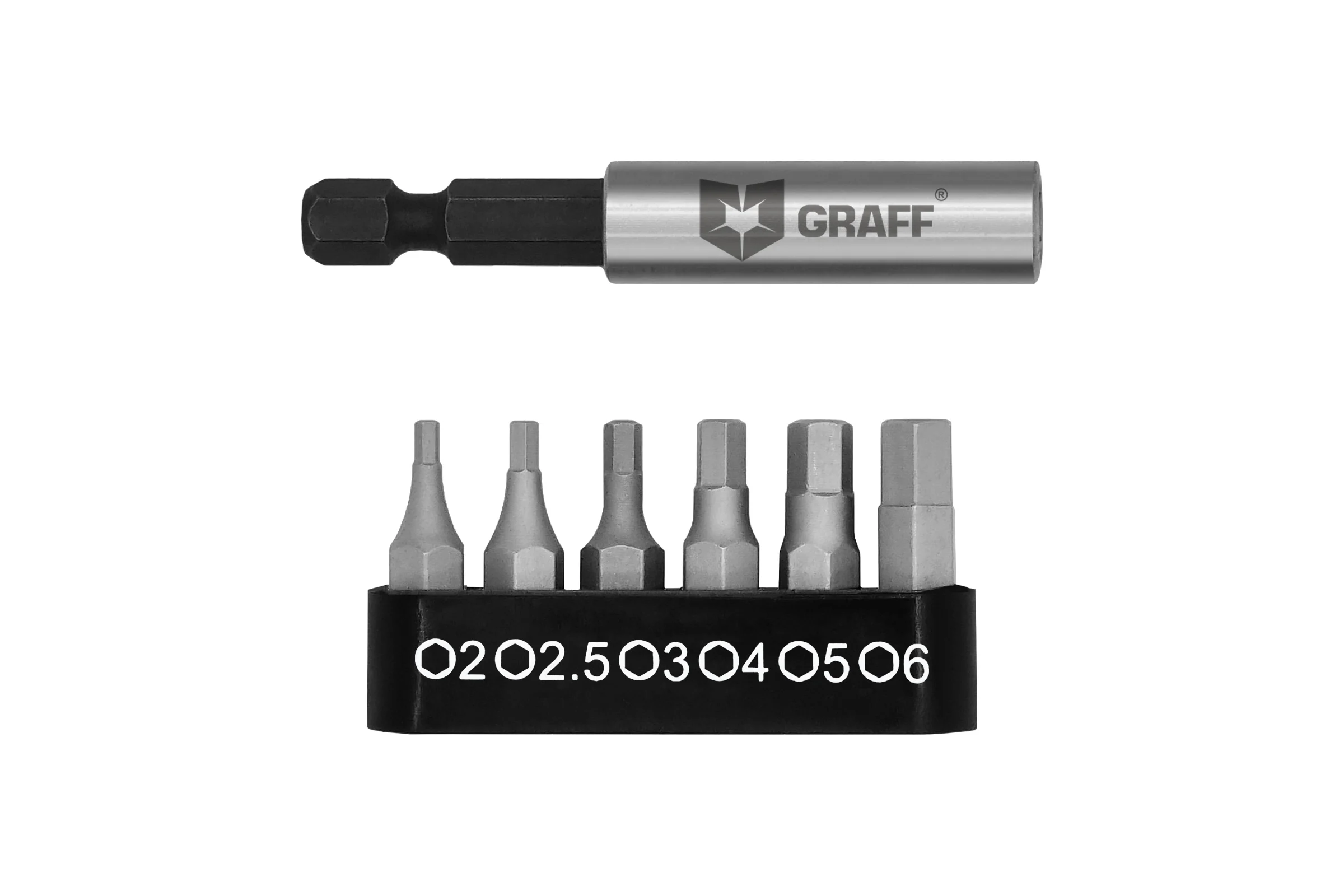 Набор бит с магнитным держателем (6 шт; HEX) GRAFF 4604