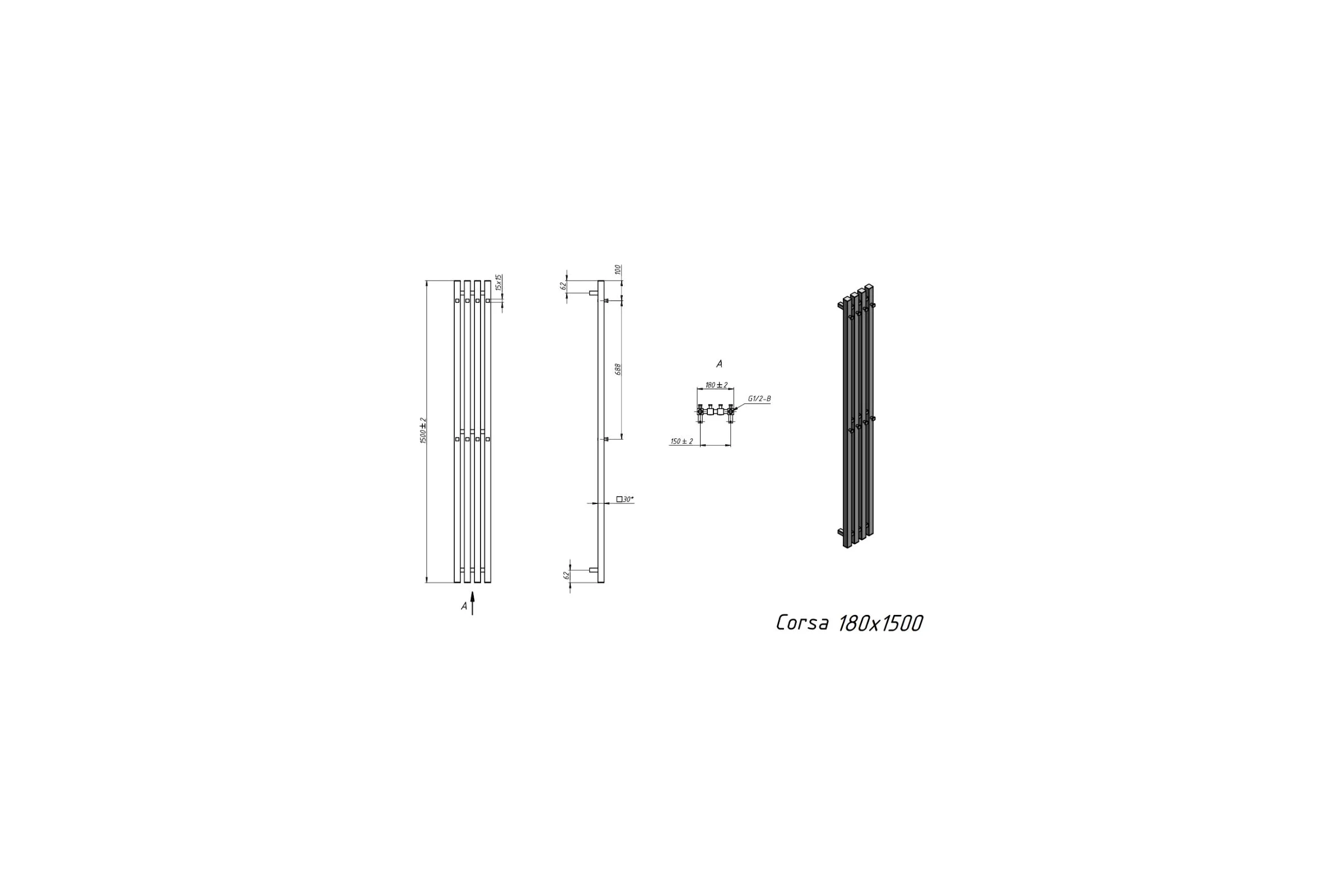Водяной полотенцесушитель Grota Corsa 180x1500 черный Corsa 180x1500 N RAL9005