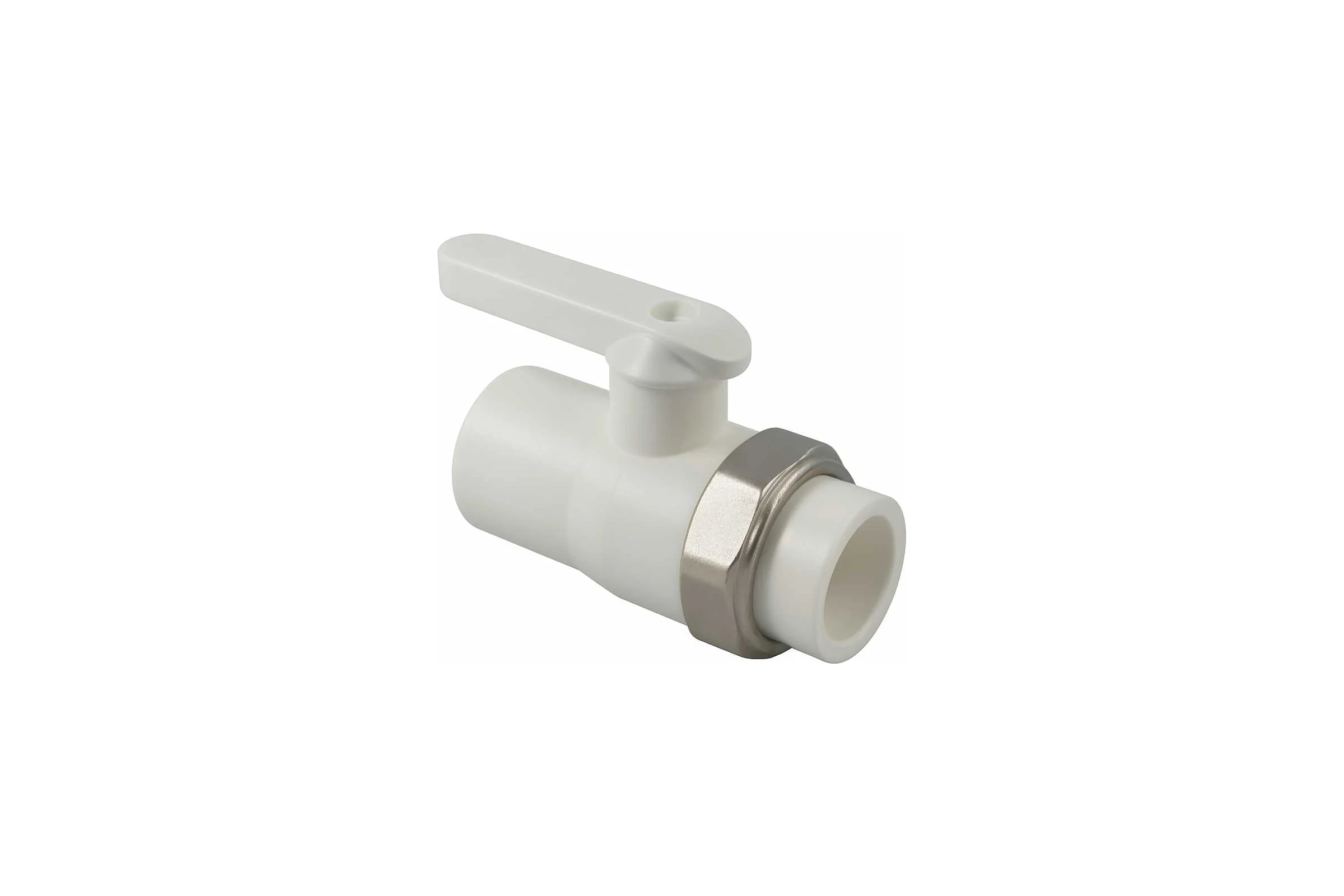 Кран шаровой Millennium 25 мм с американкой PPR, полипропиленовый, белый 3M42-vlb-250006
