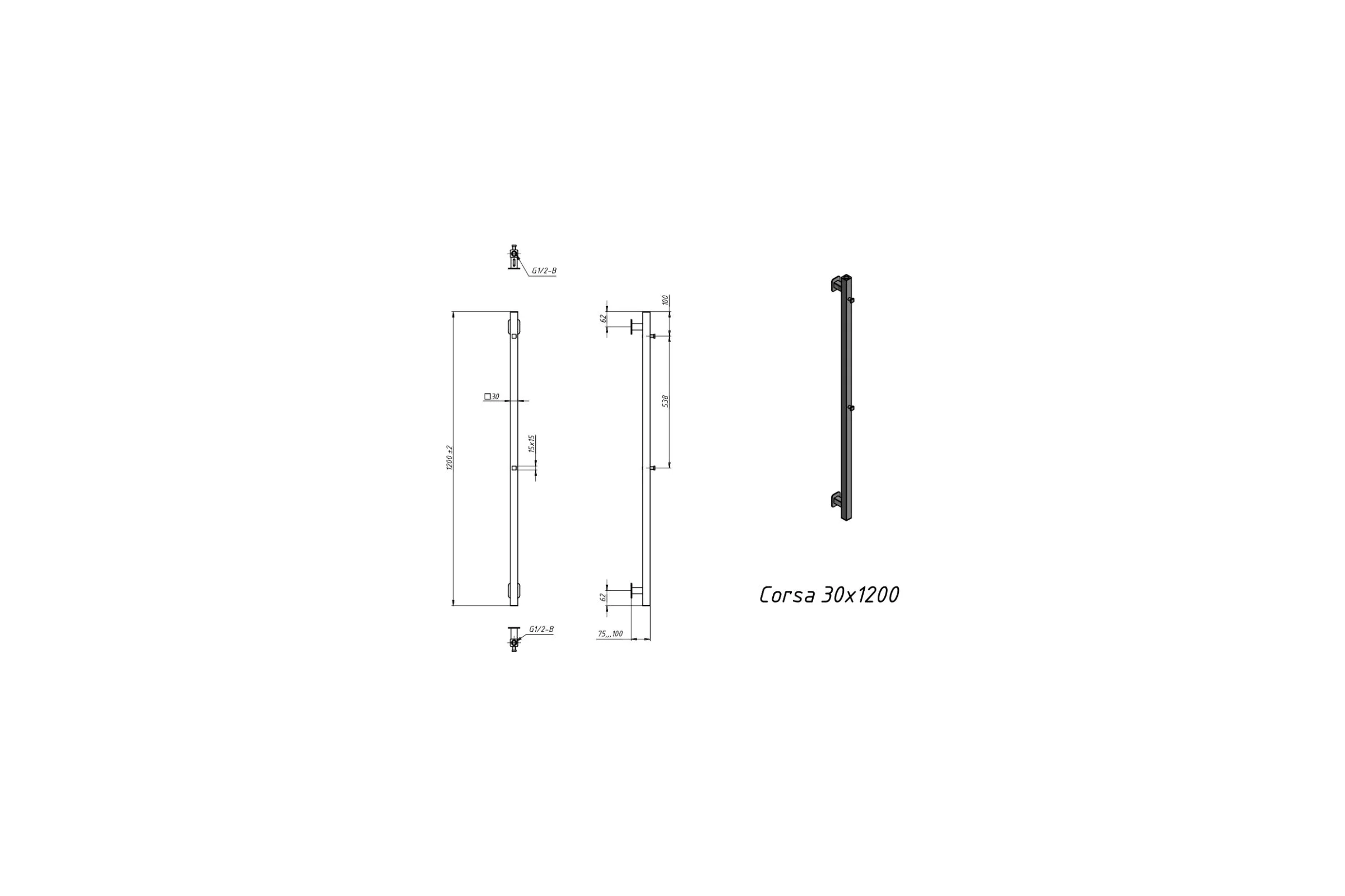 Водяной полотенцесушитель Grota Corsa 30x1200 хром глянцевый Corsa 30x1200 NP