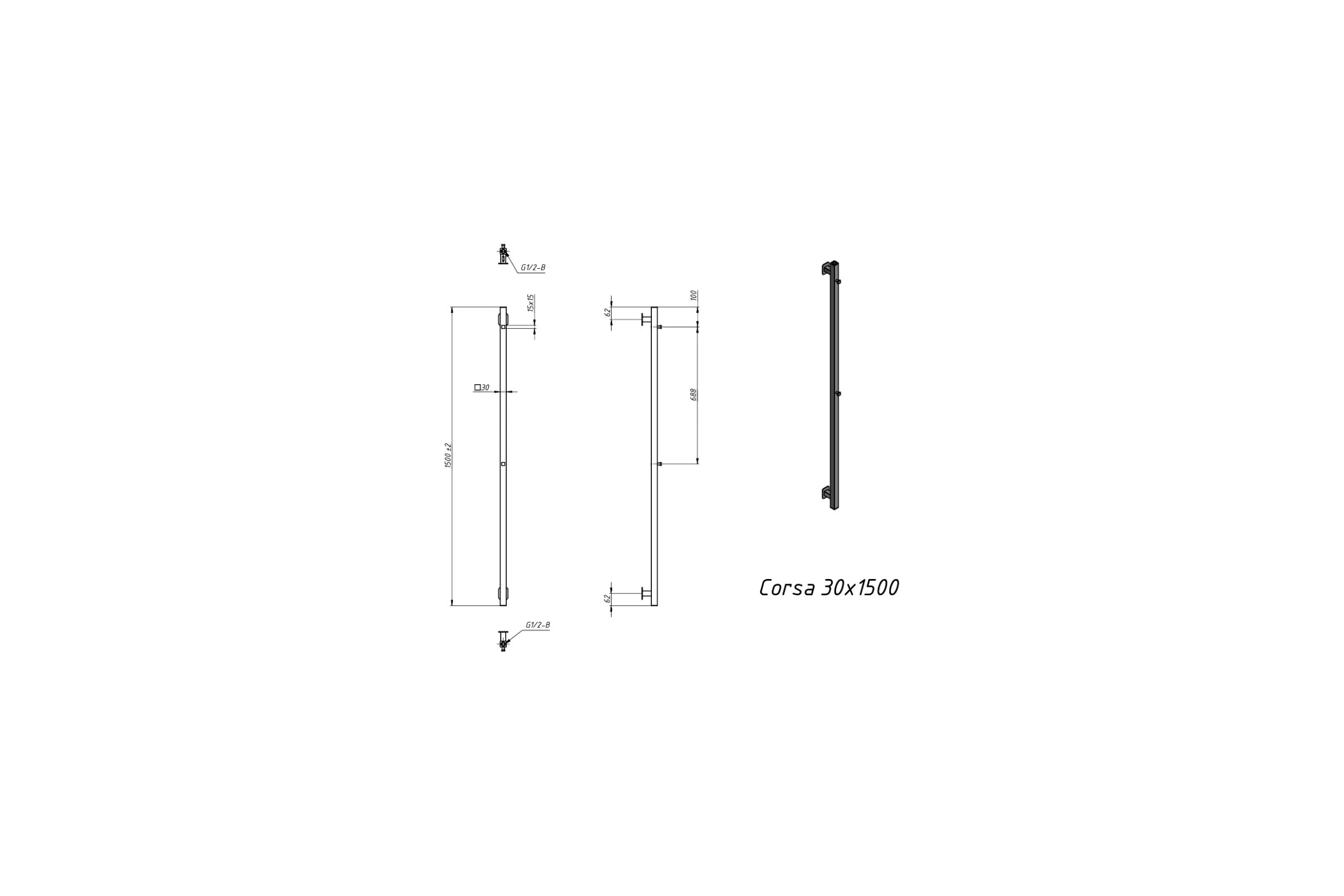 Водяной полотенцесушитель Grota Corsa 30x1500 хром глянцевый Corsa 30x1500 NP