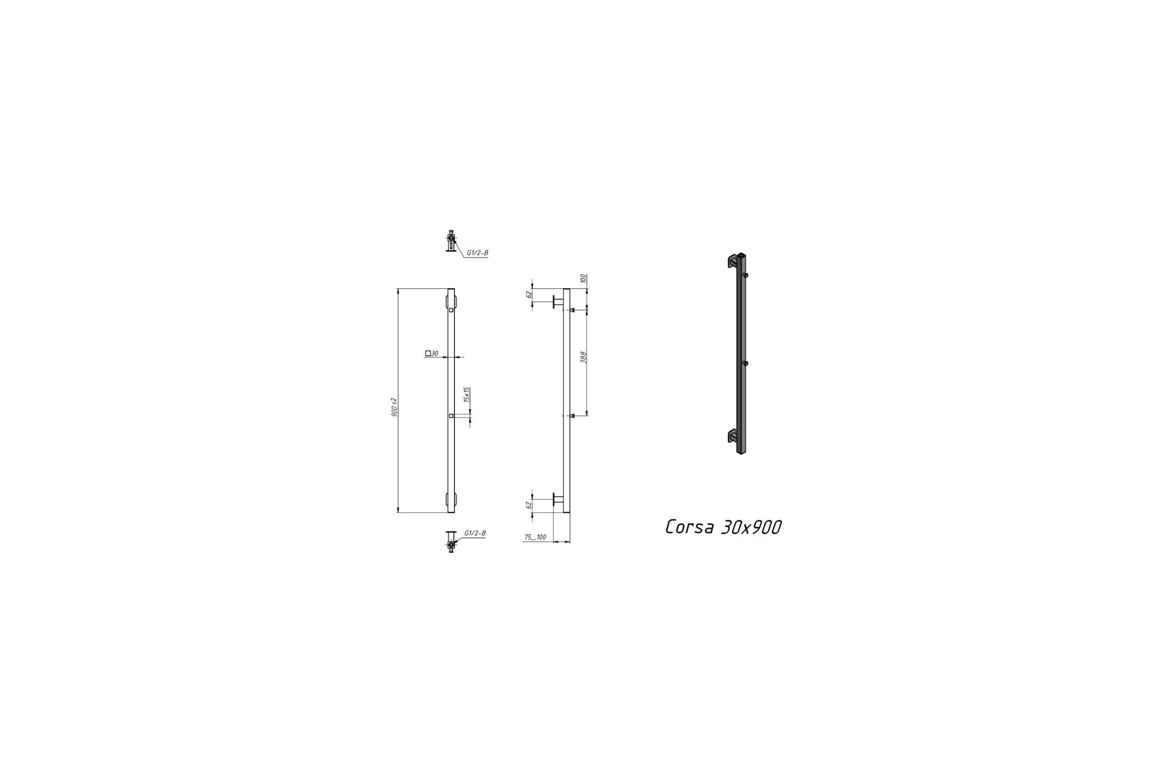 Водяной полотенцесушитель Grota Corsa 30x900 хром глянцевый Corsa 30x900 NP